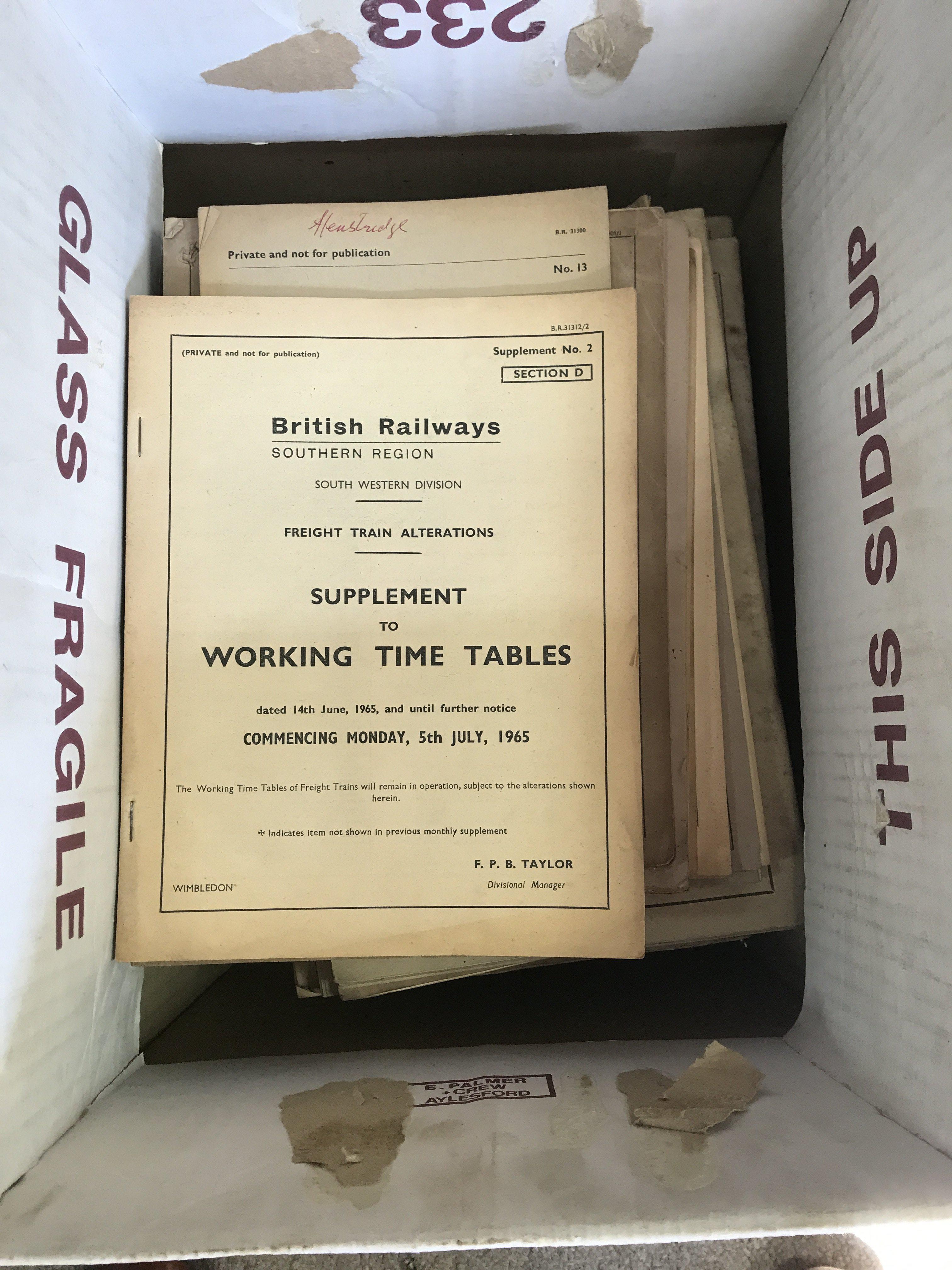 A box of British Railway working time tables