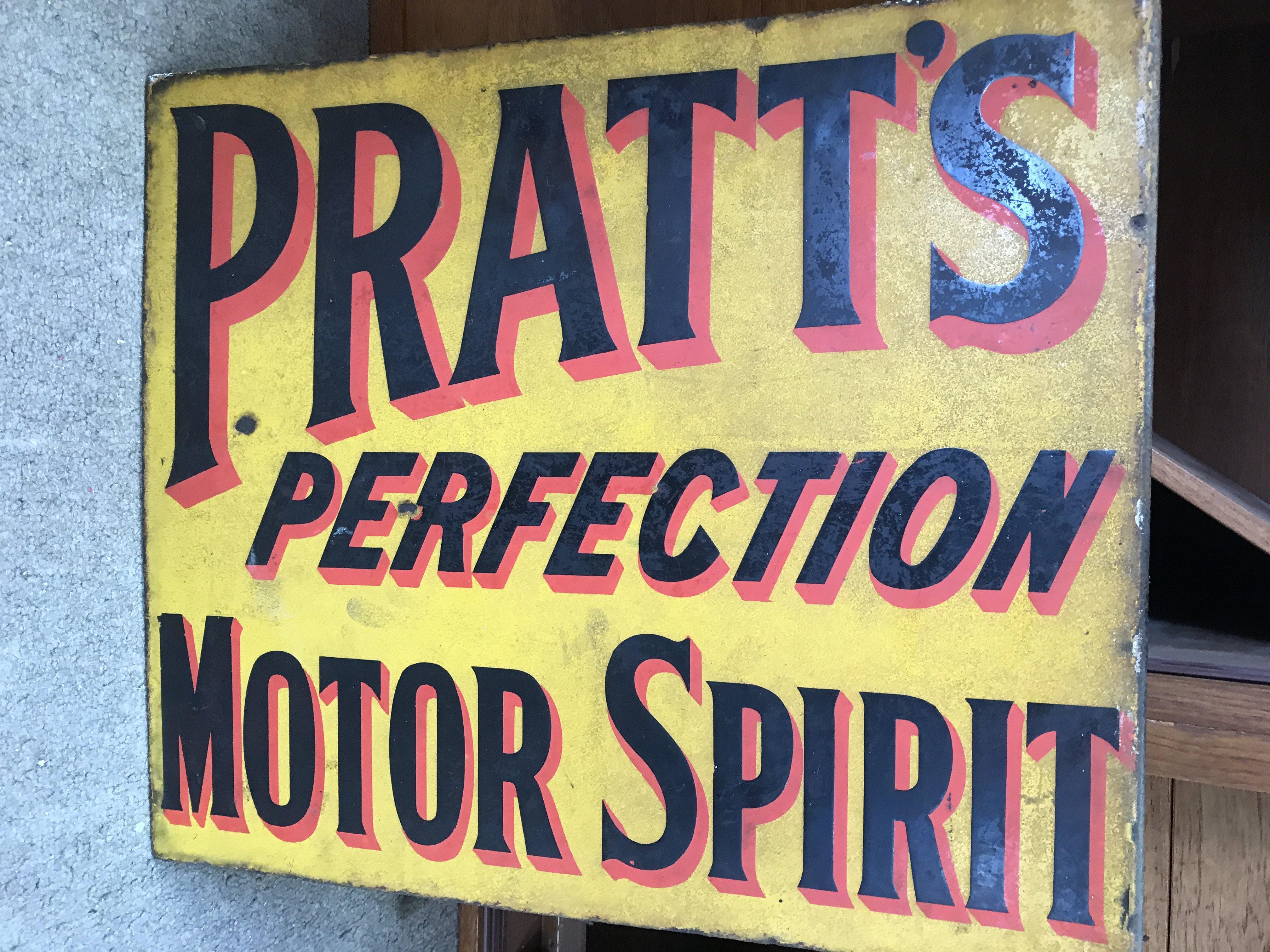 A double sided enamel sign Pratts perfection motor spirit . 46 x 54 cm .