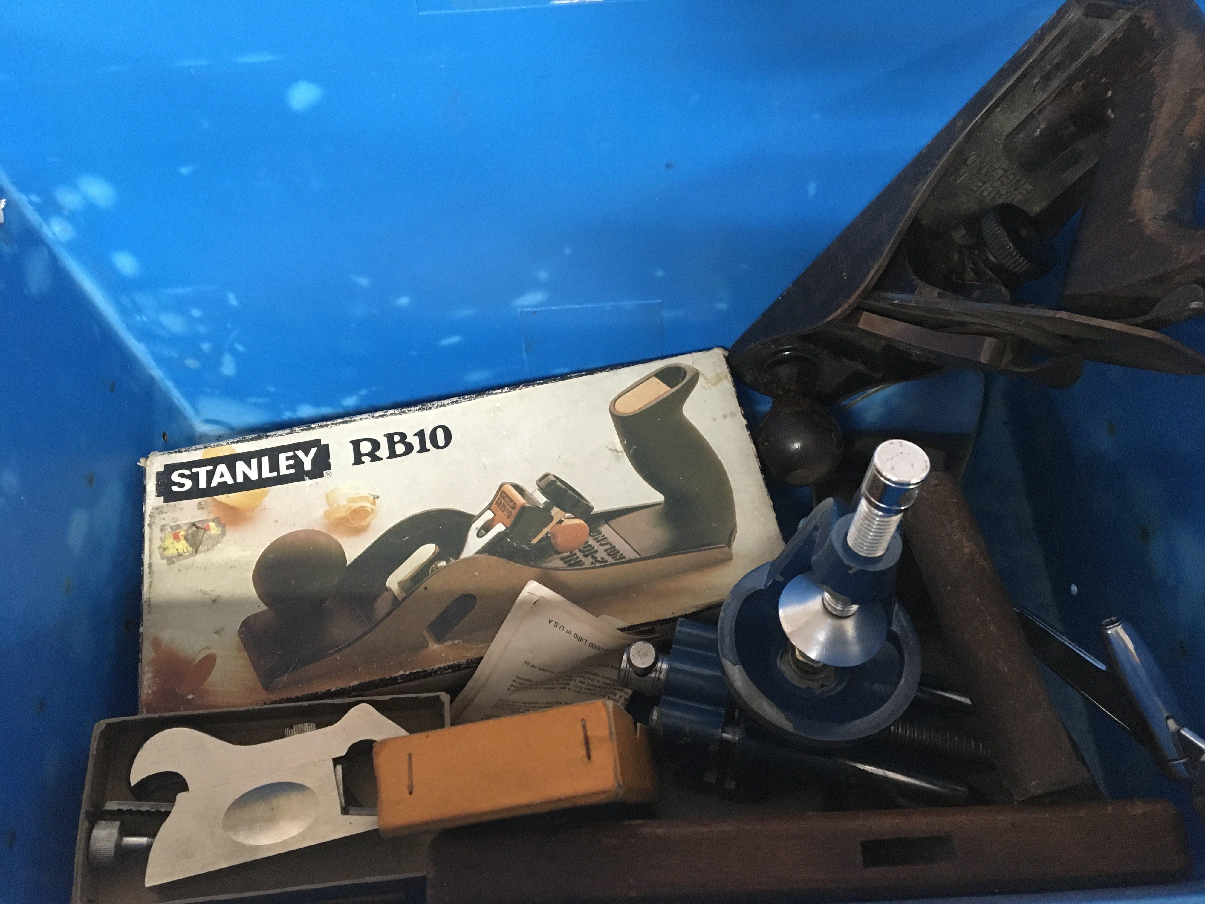 A Vintage office angle poise lamp and a quantity of steel wood planes including a Stanley RB10 boxed