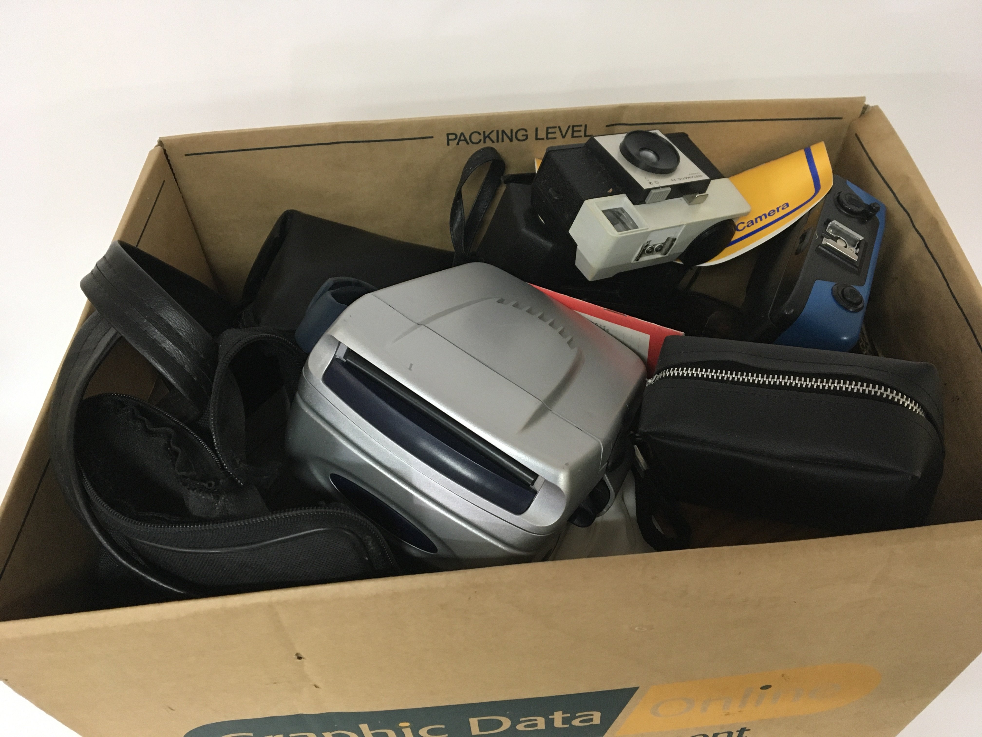 A box containing cameras and other oddments.