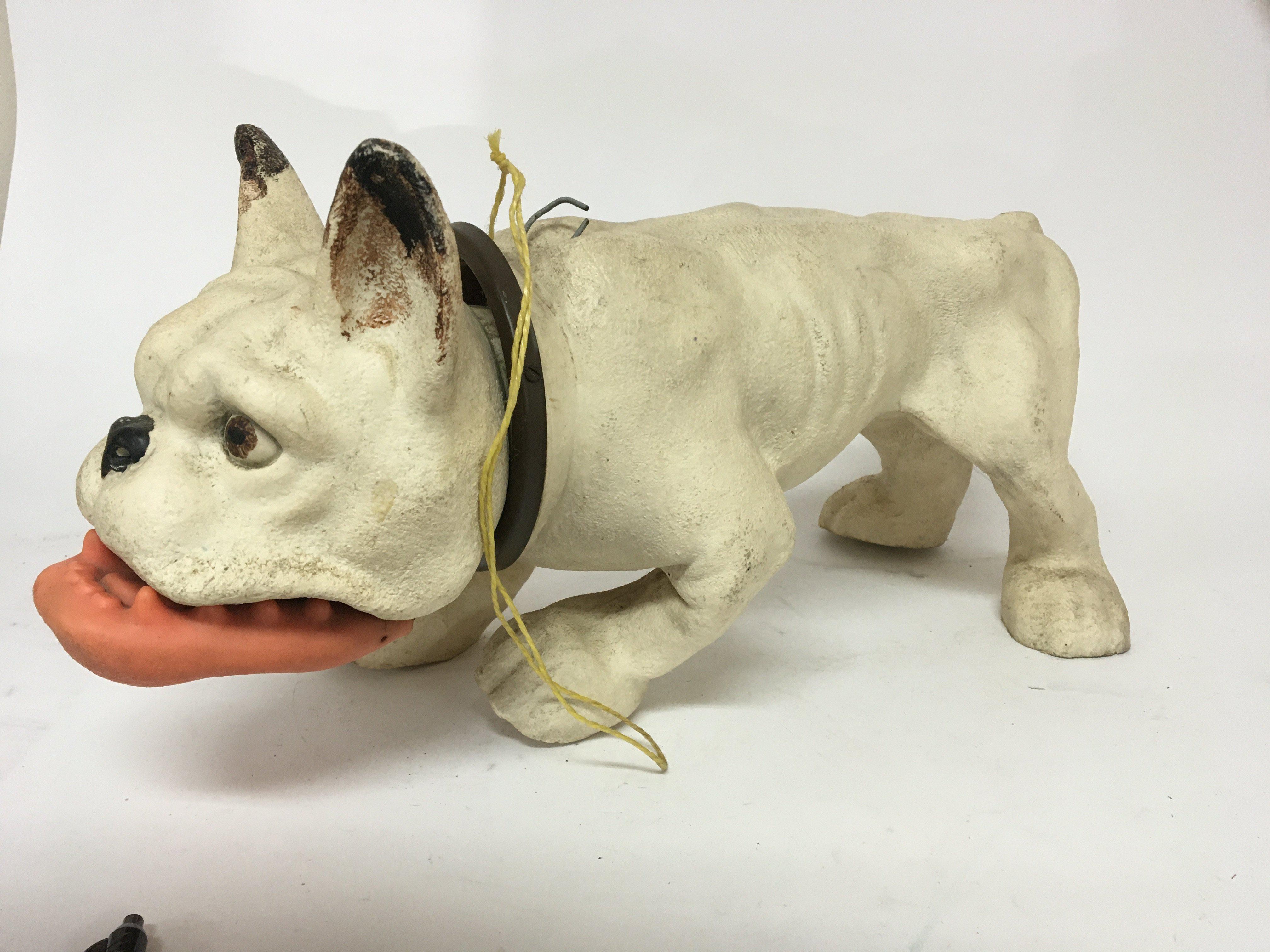 A Novelty model of a British bull dog with pull cord barking jaw. Length 44cm