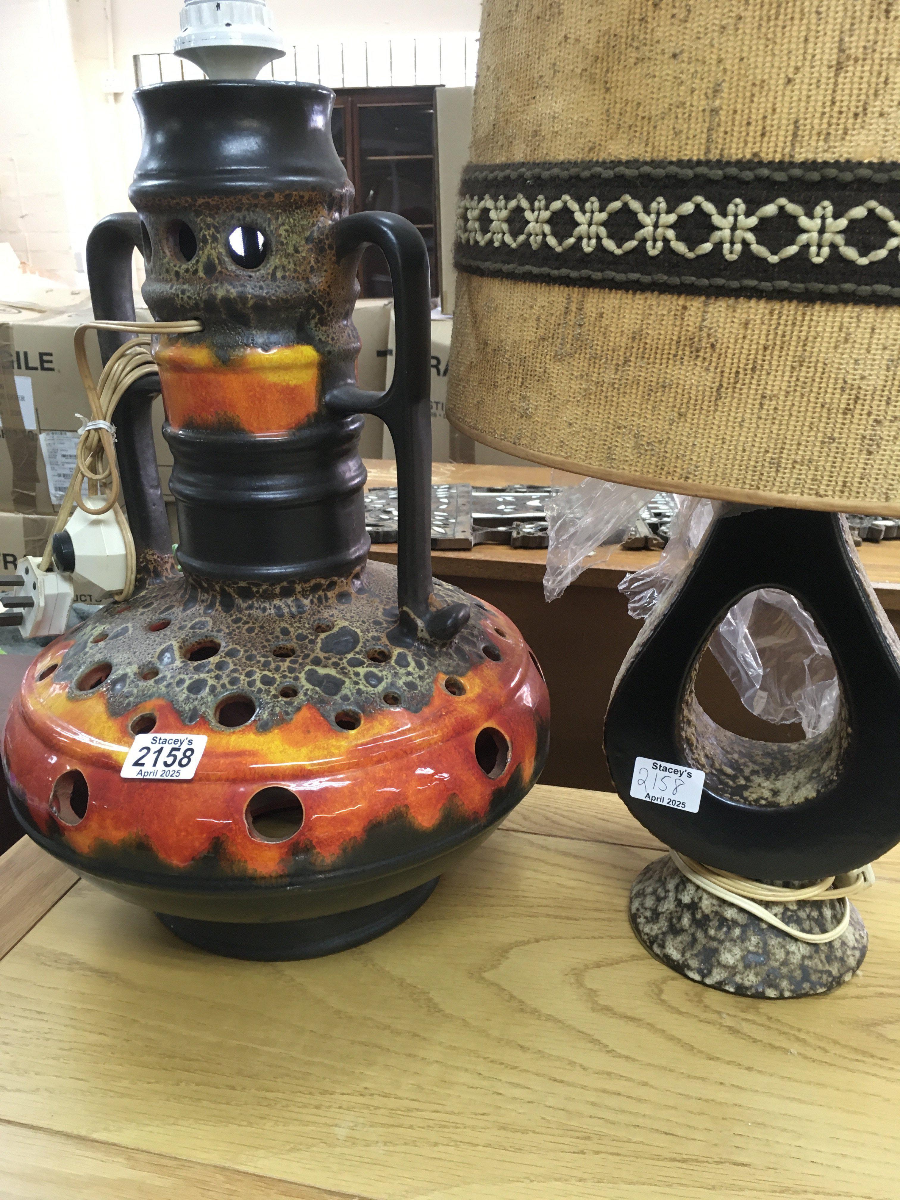 Two 1970s pottery lamps
