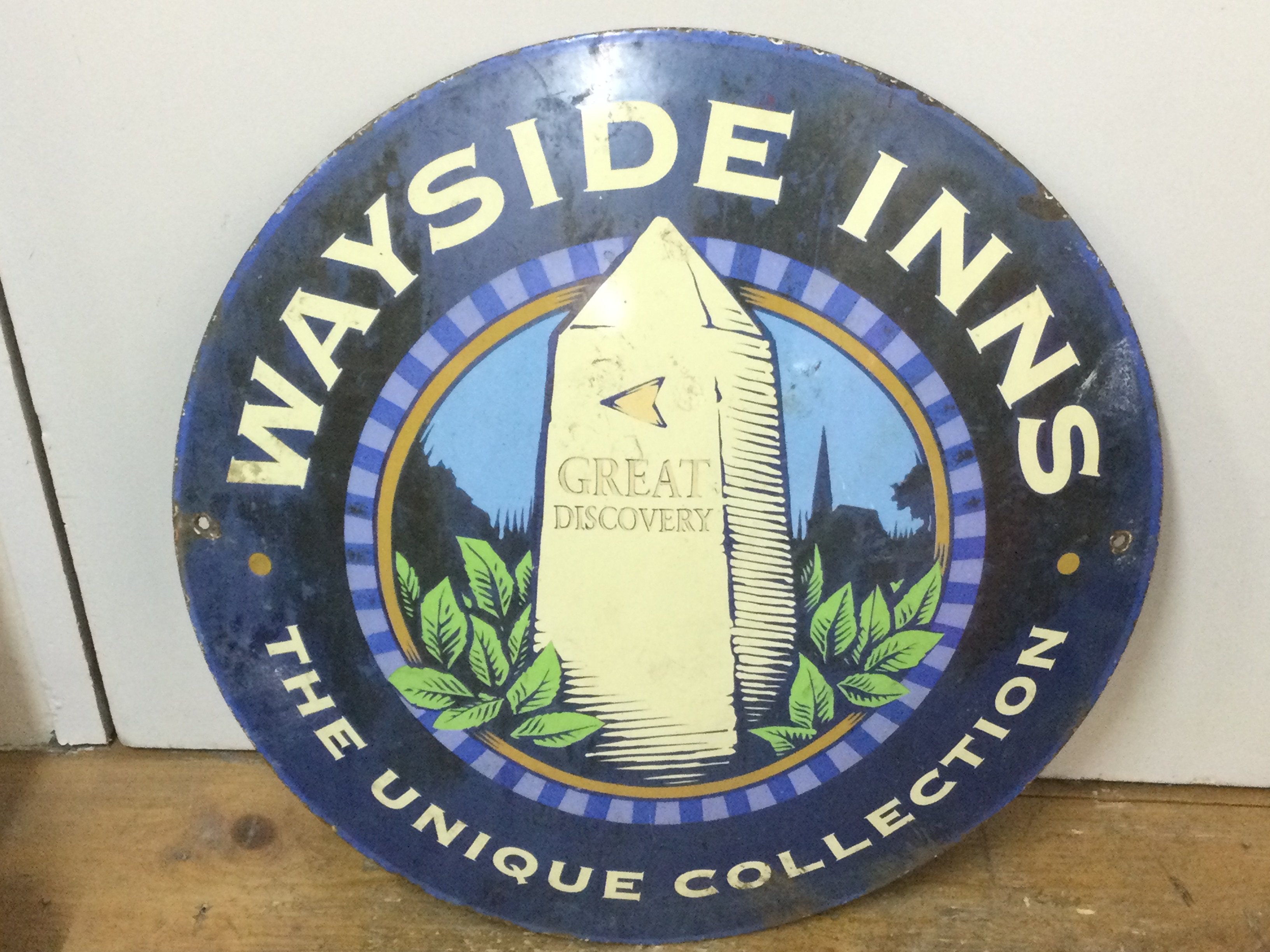 A vintage Wayside Inns, the unique collection enamel sign 46cm wide 45cm tall. This lot cannot be posted