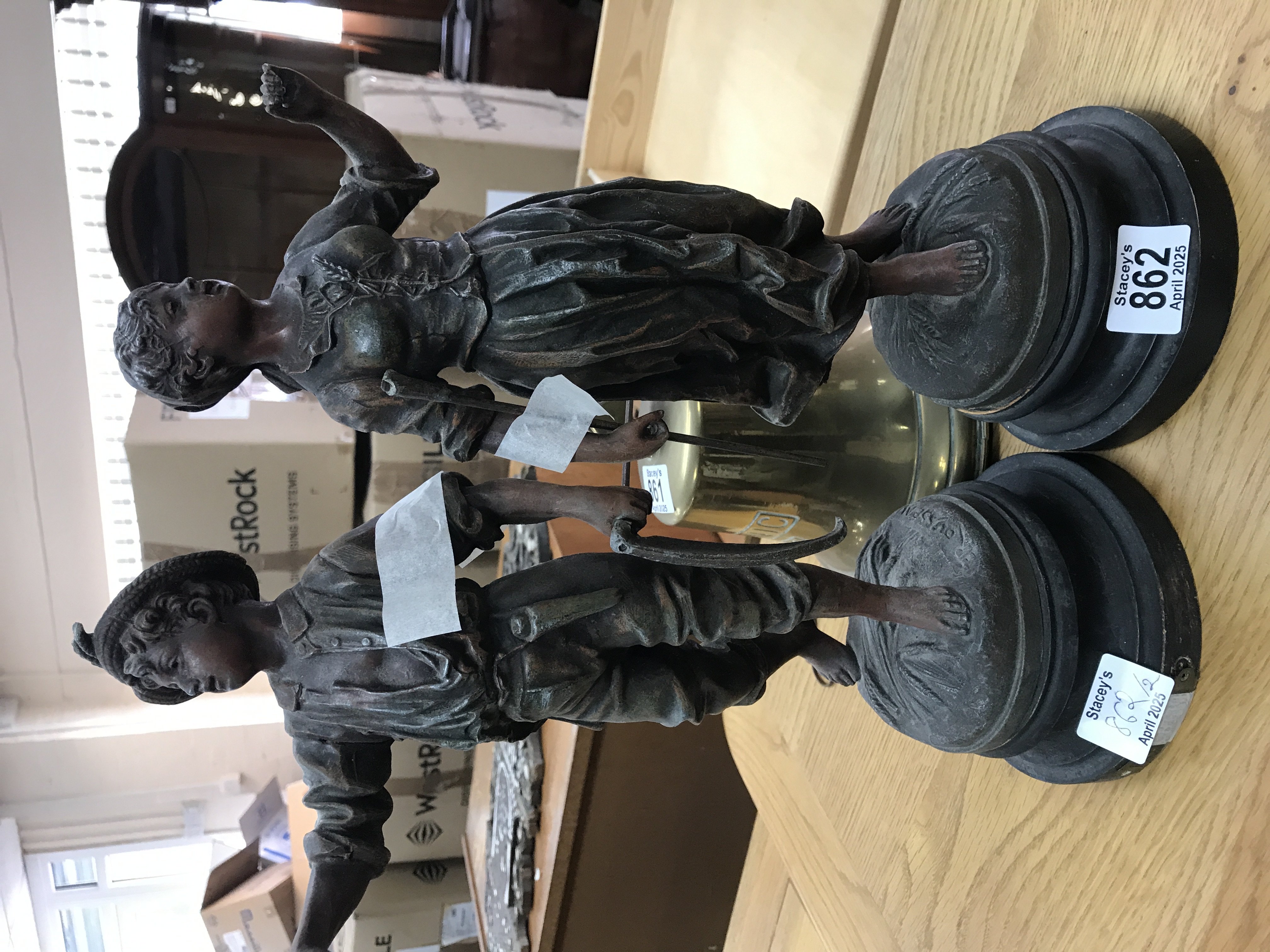 A pair of Spelter figures .
