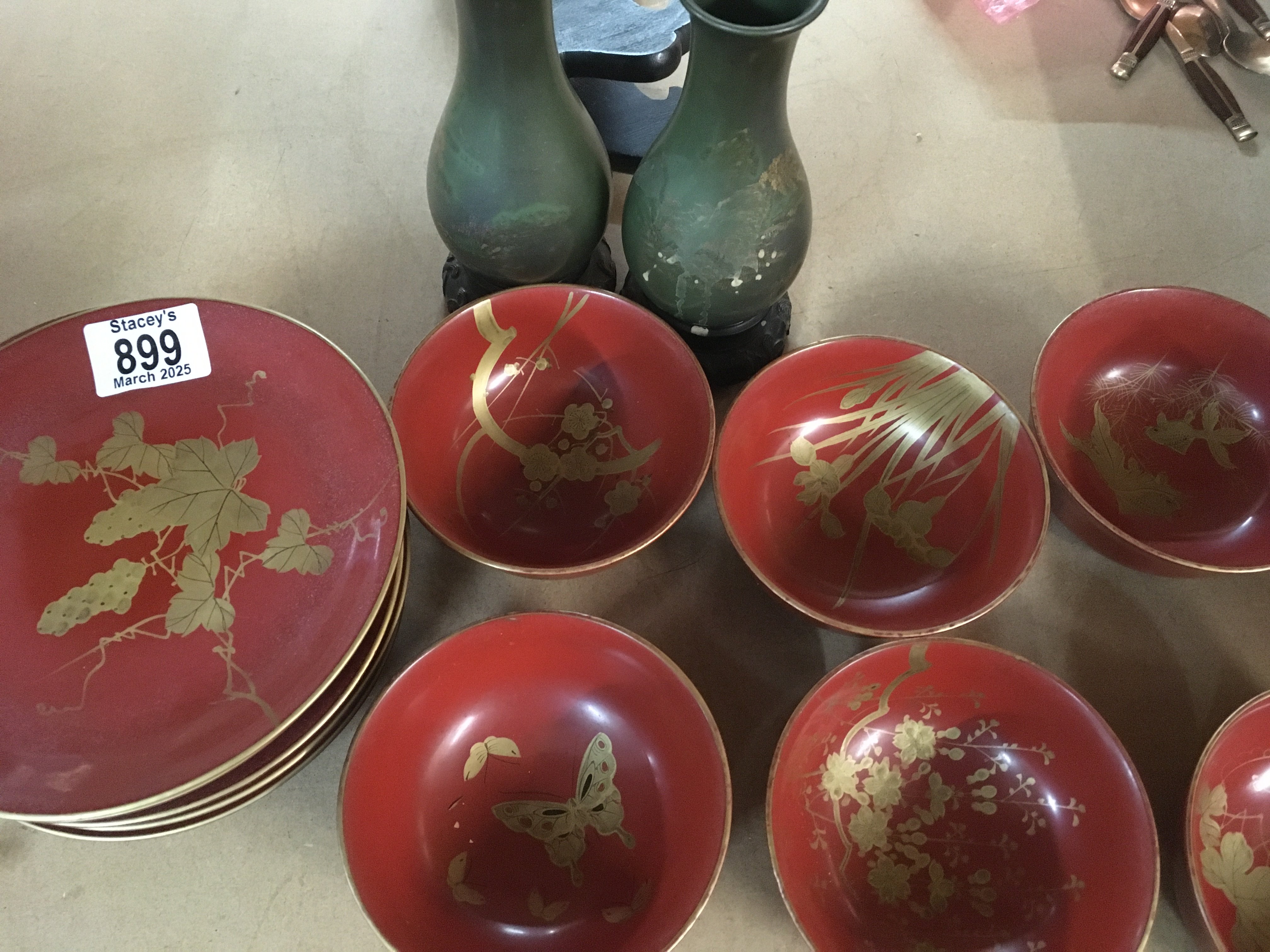 A pair of lacquer vase and dishes . NO RESERVE