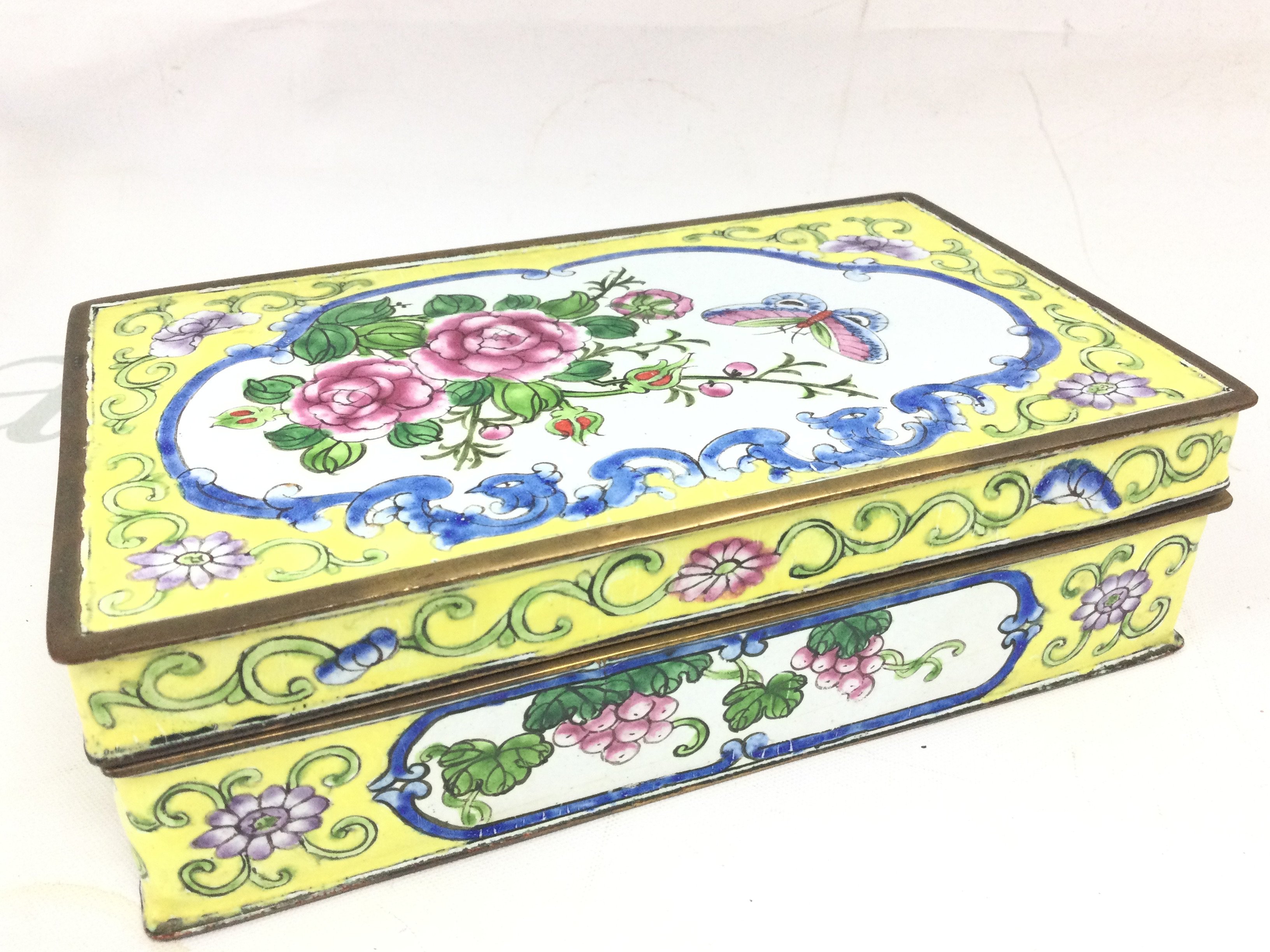 A Chinese Canton enamel box. Dimensions 10x16x4.5cm Postage category B