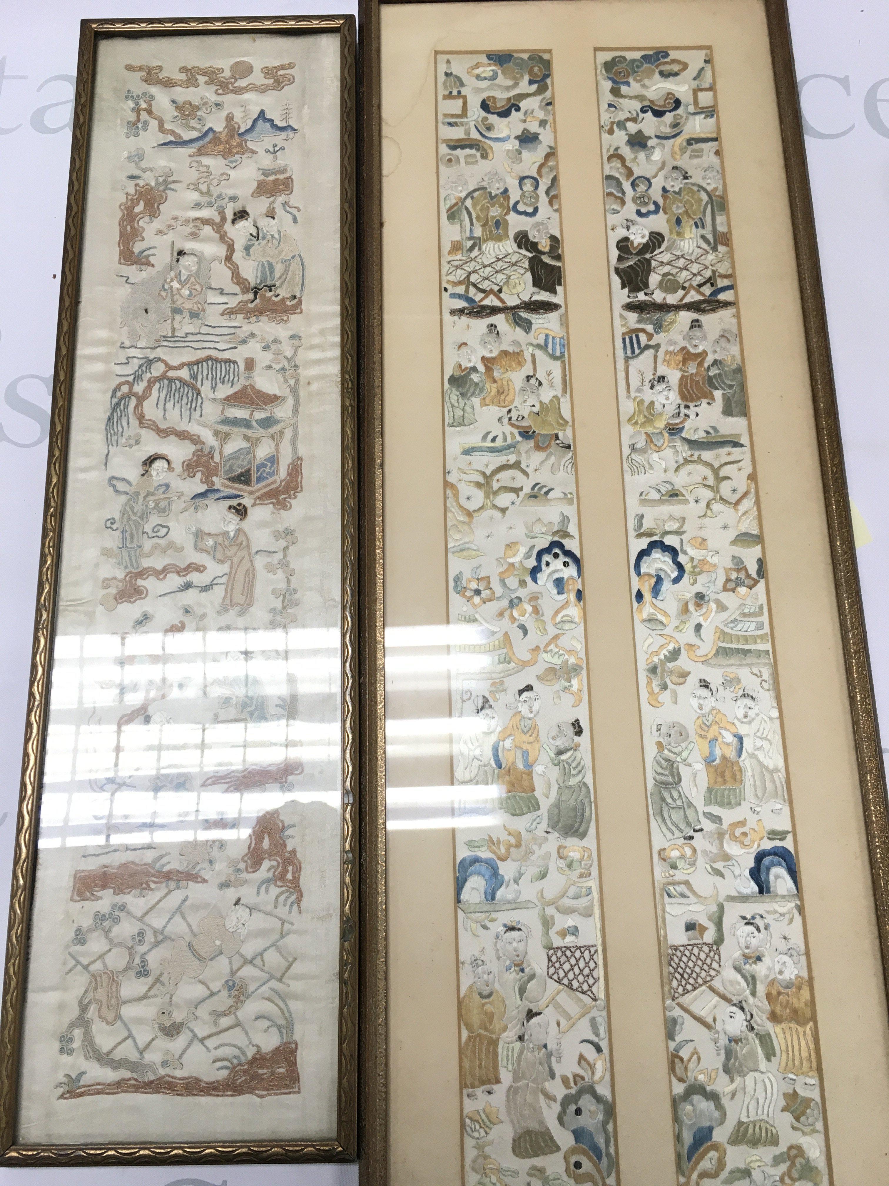 2 Chinese Microsilk Embroiderys. Largest approximate Size 64CM X 22CM. (2).