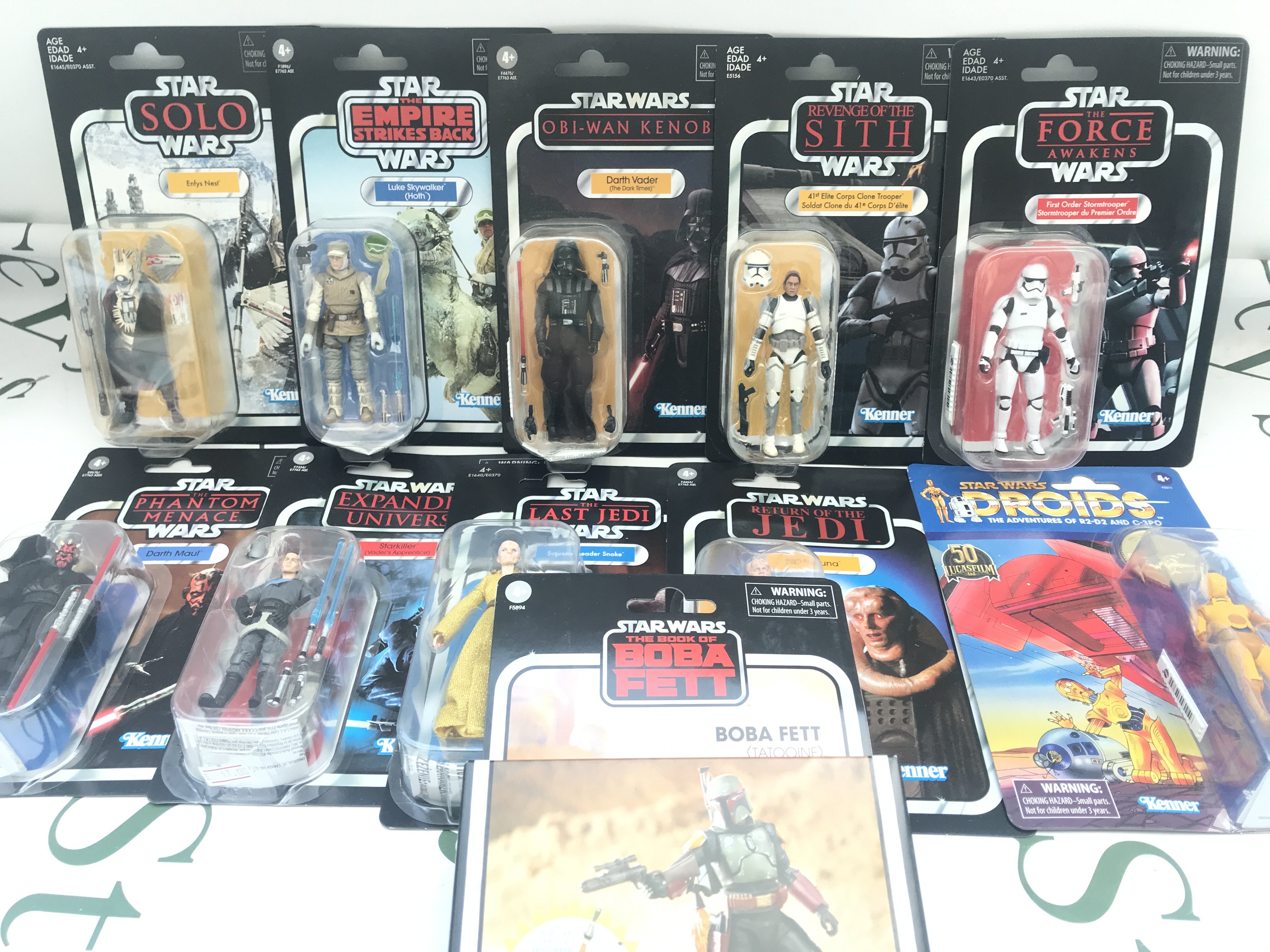 A Collection of Modern Star Wars Carded Figures.