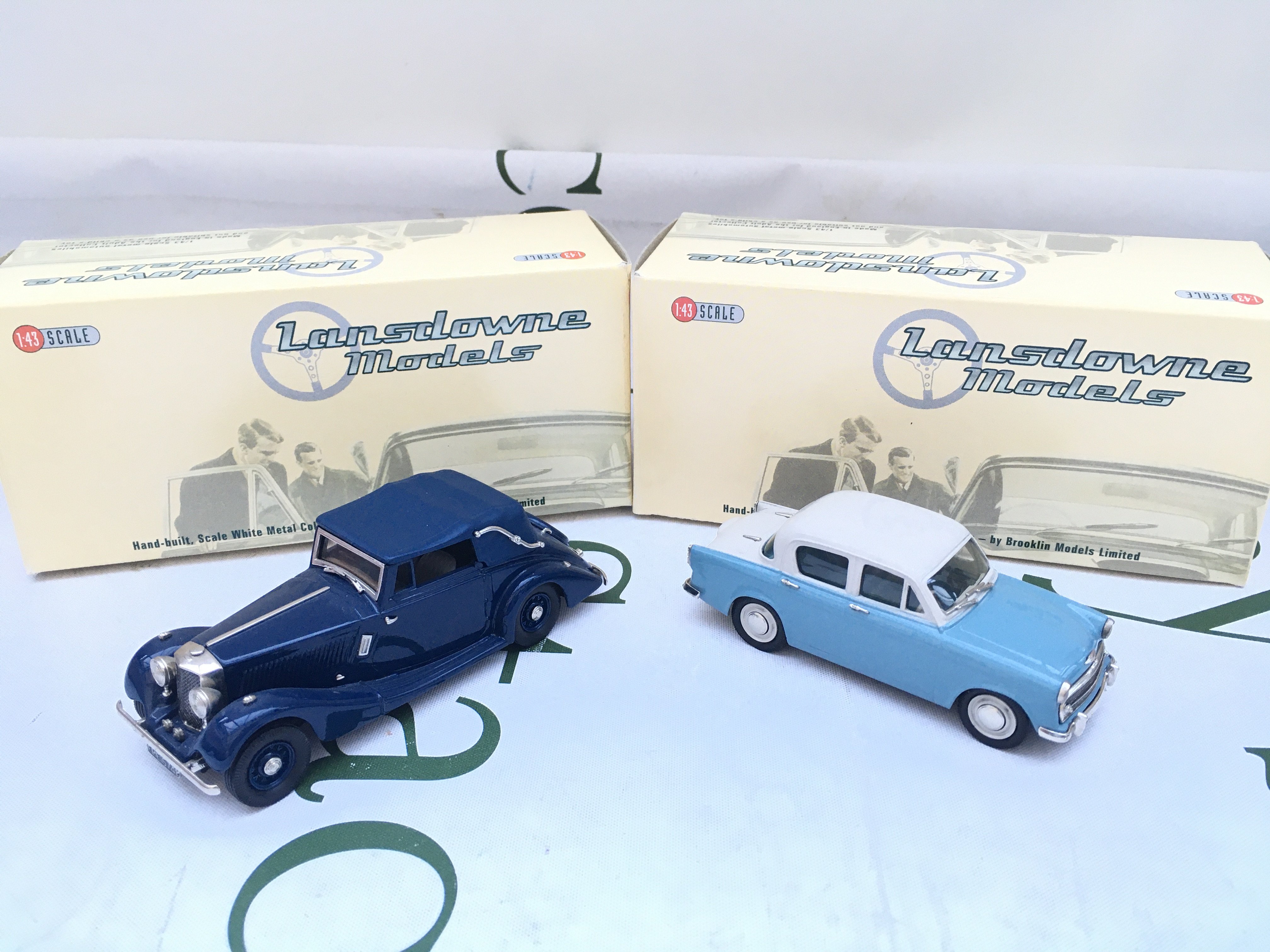 2 X Boxed Lansdowne Models 1/43 Scale. A 1936 Railton Fairmile 3 Position Drop Head Coupe #LDM.47 And A 1956 Hillman Minx Series I #LDM.48.