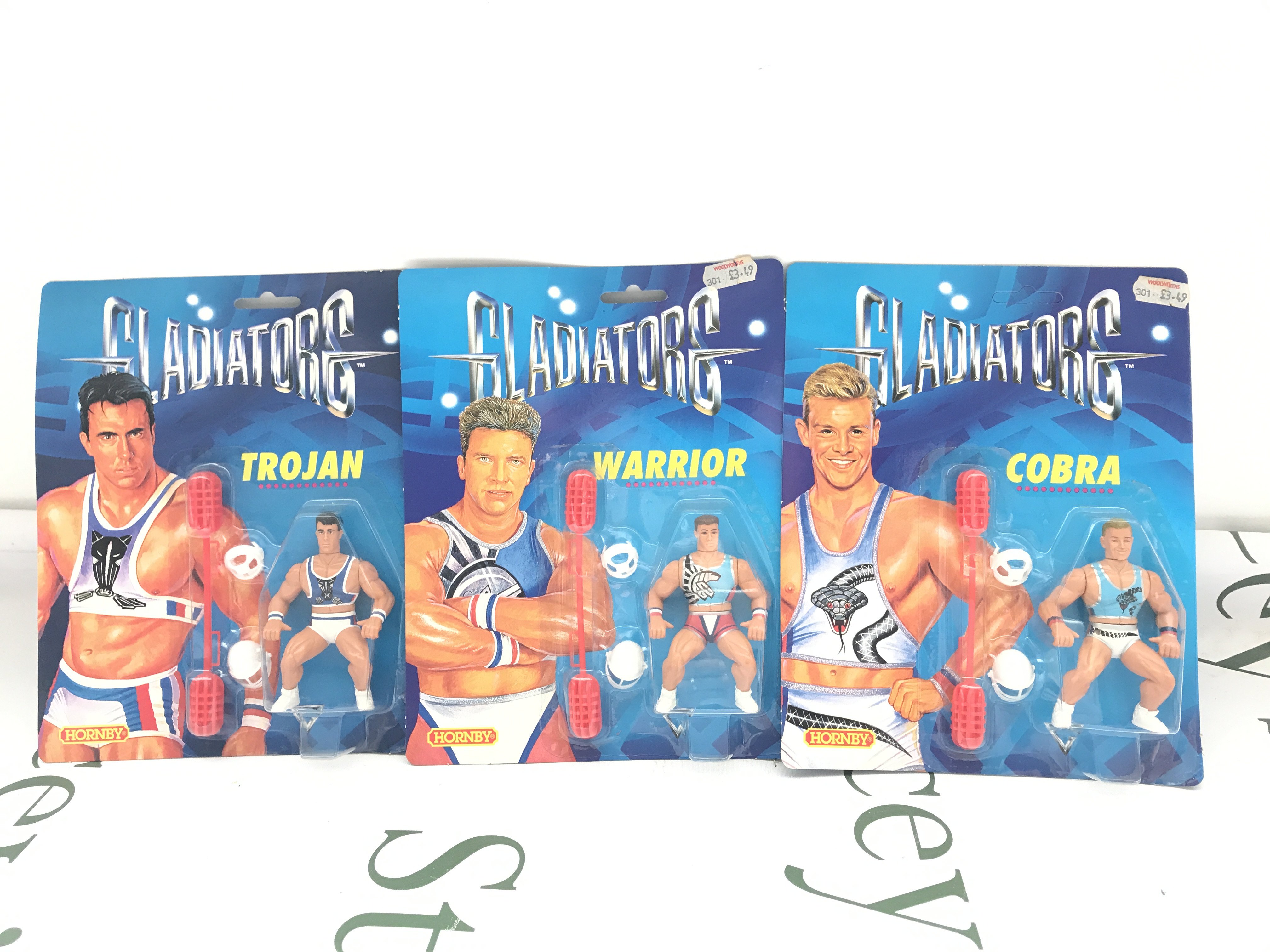 3 Carded Hornby Gladiators Figures. Trojan. Warrior And Cobra.
