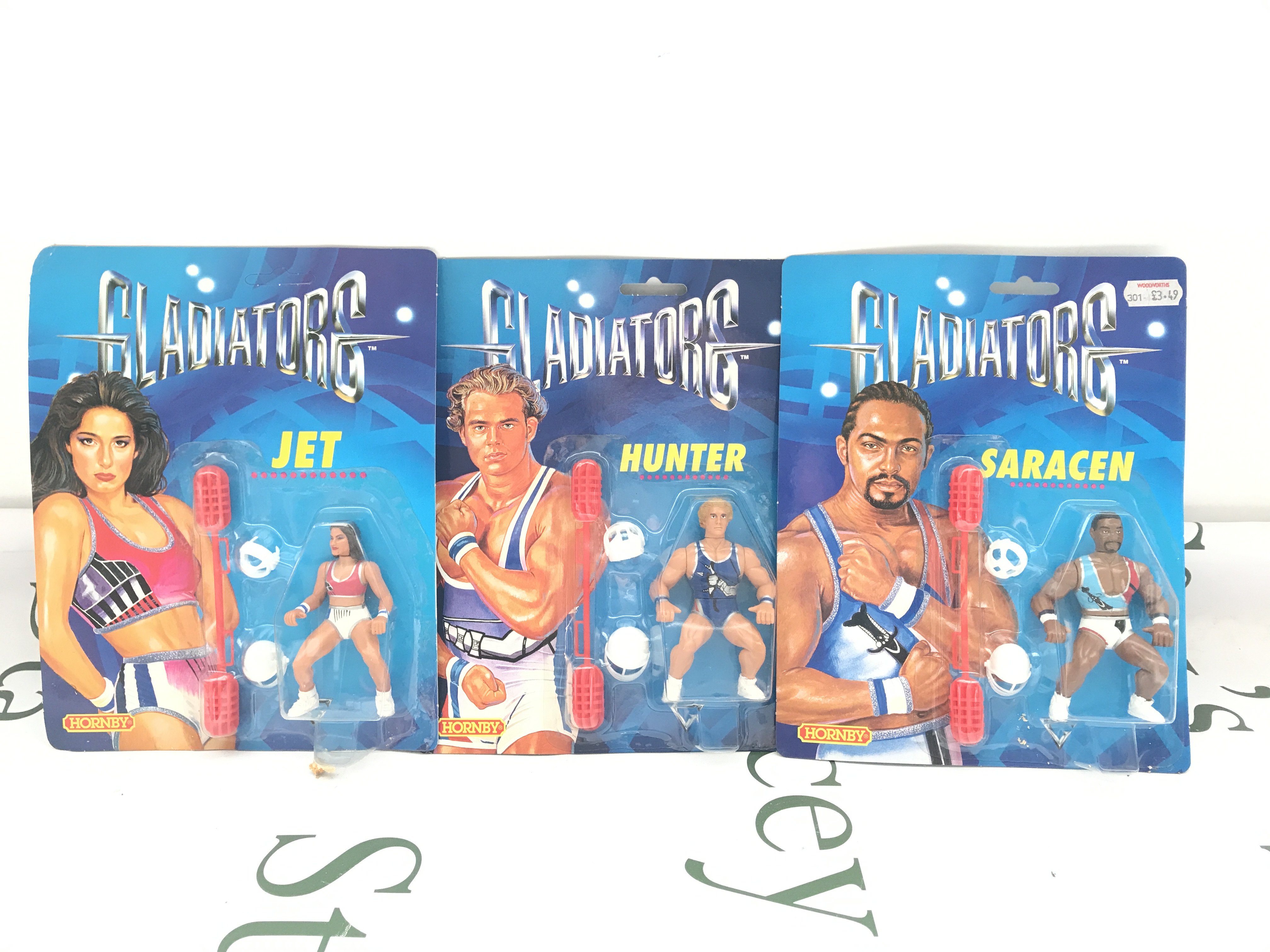 3 Carded Hornby Gladiators Figures Jet. Hunter And Saracen.