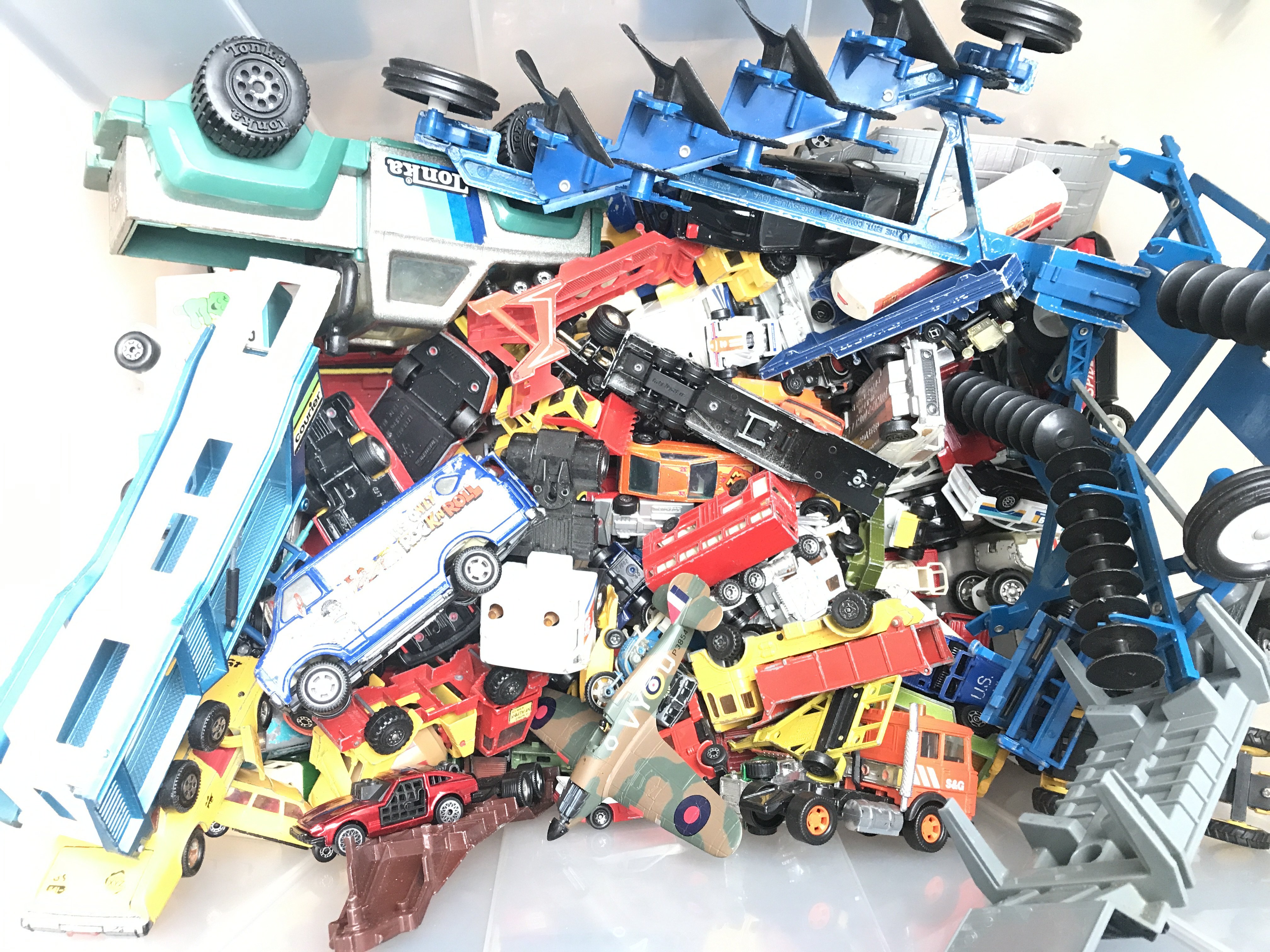 A Box Containing A Large Collection Of Playworn Diecast. No Reserve.