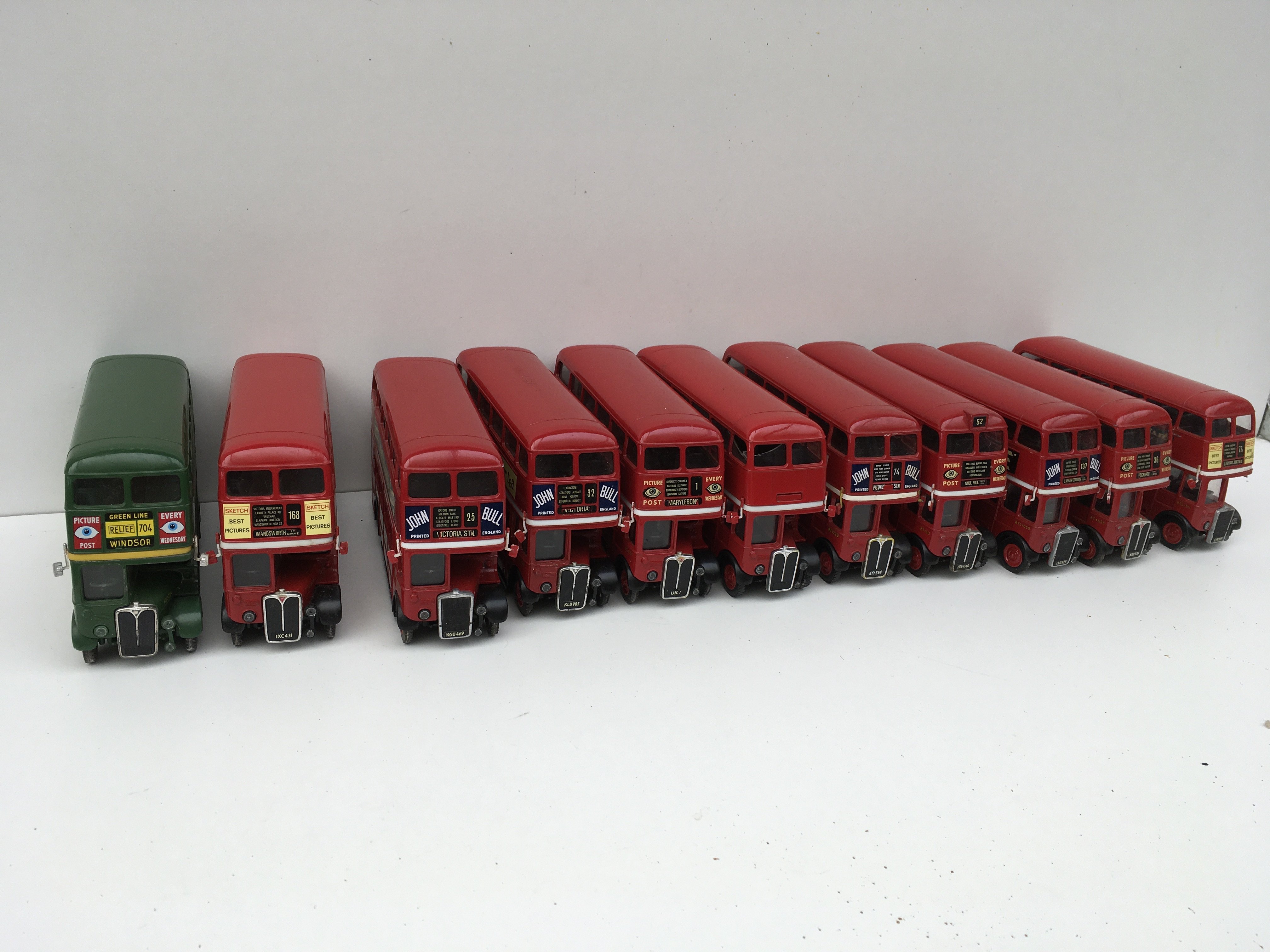 A collection of 11 Solido model double decker buses primarily in London Transport livery. No reserve