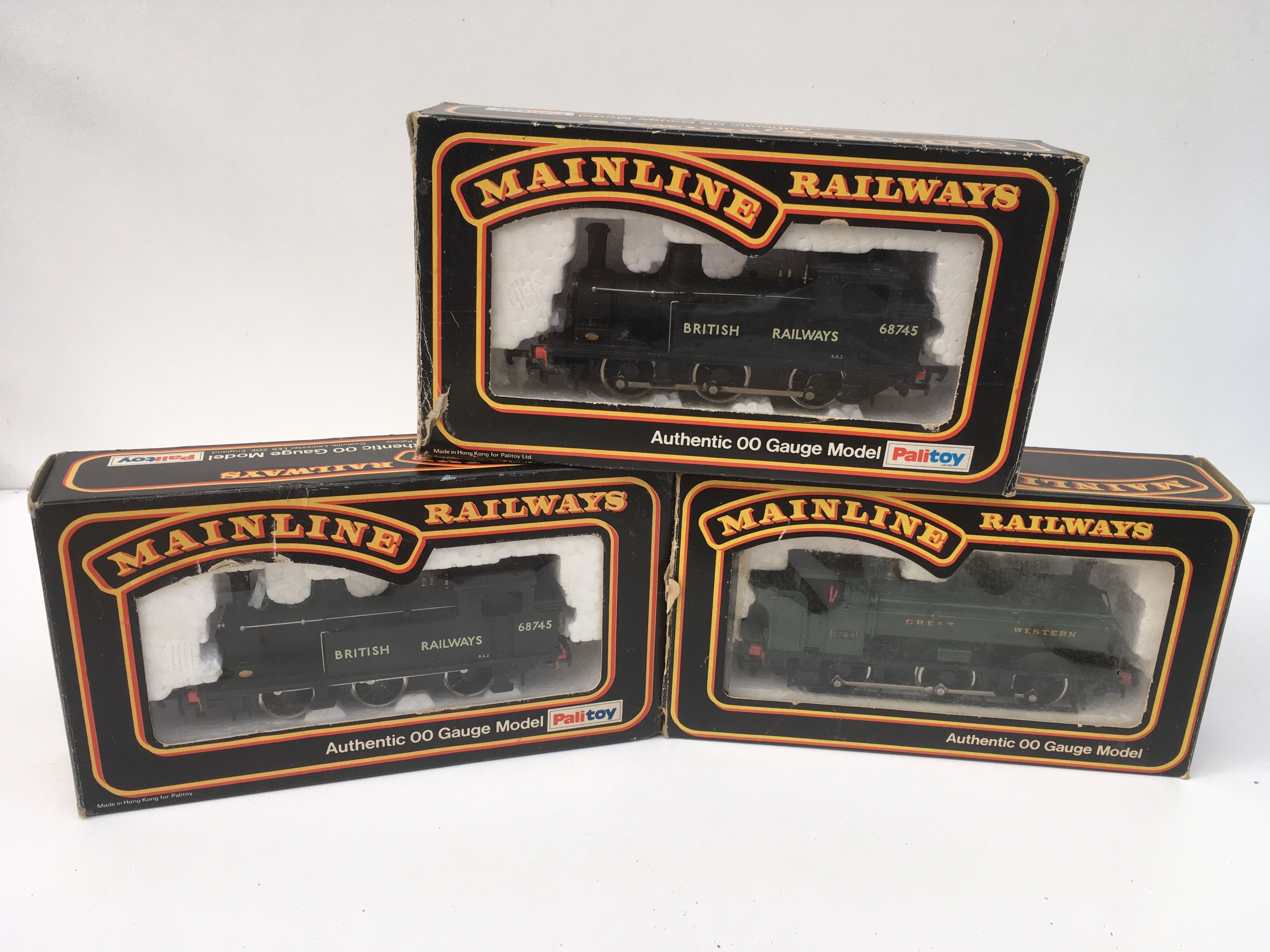 3x boxed 00 gauge model railway locomotives including 2x J72 class and a 57XX pannier tank . No reserve