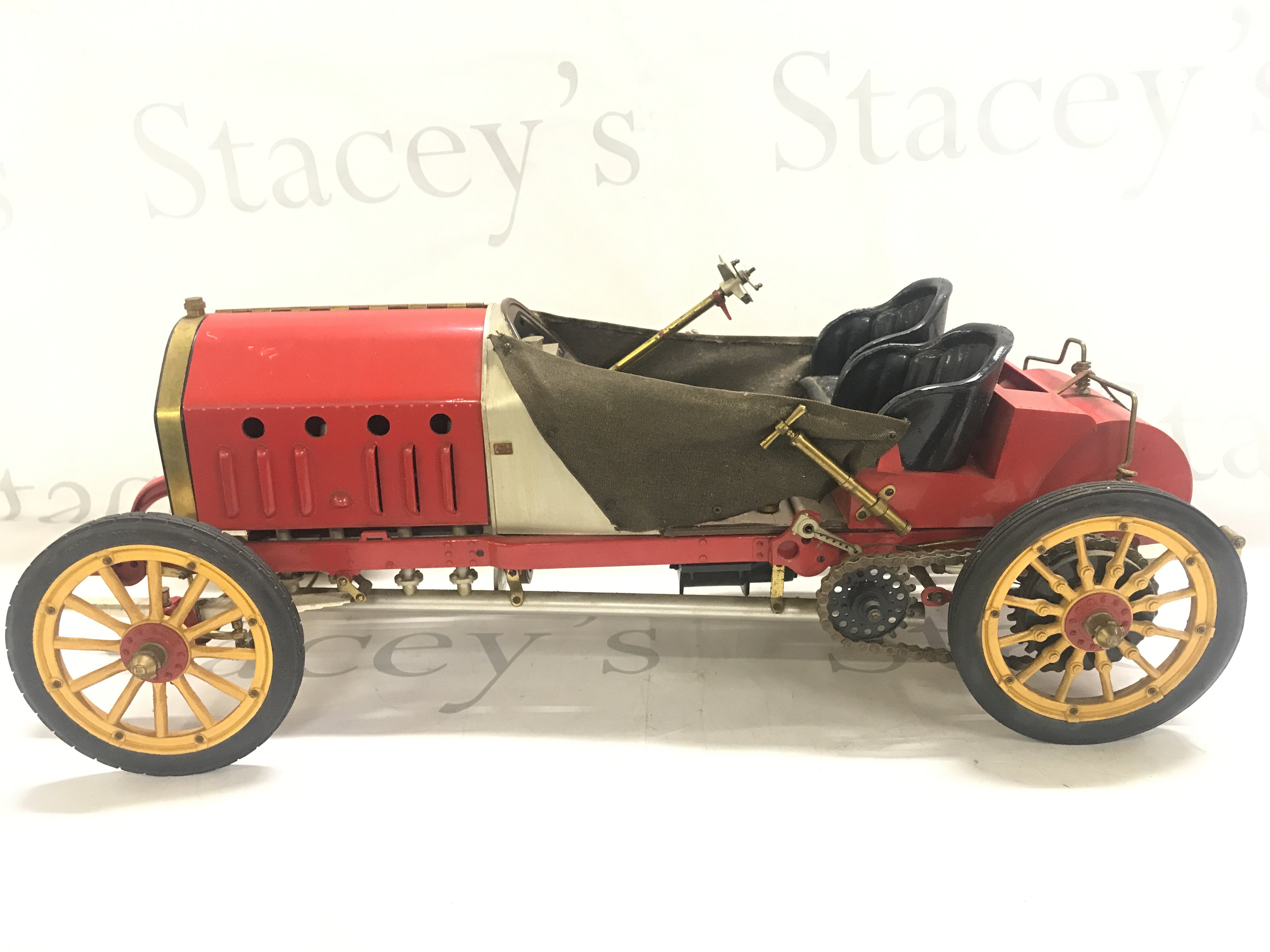A Pocher 1/8 Scale Model Of A 1907 Fiat F-2 Grand Prix Race Car. Damage To Steering Wheel.