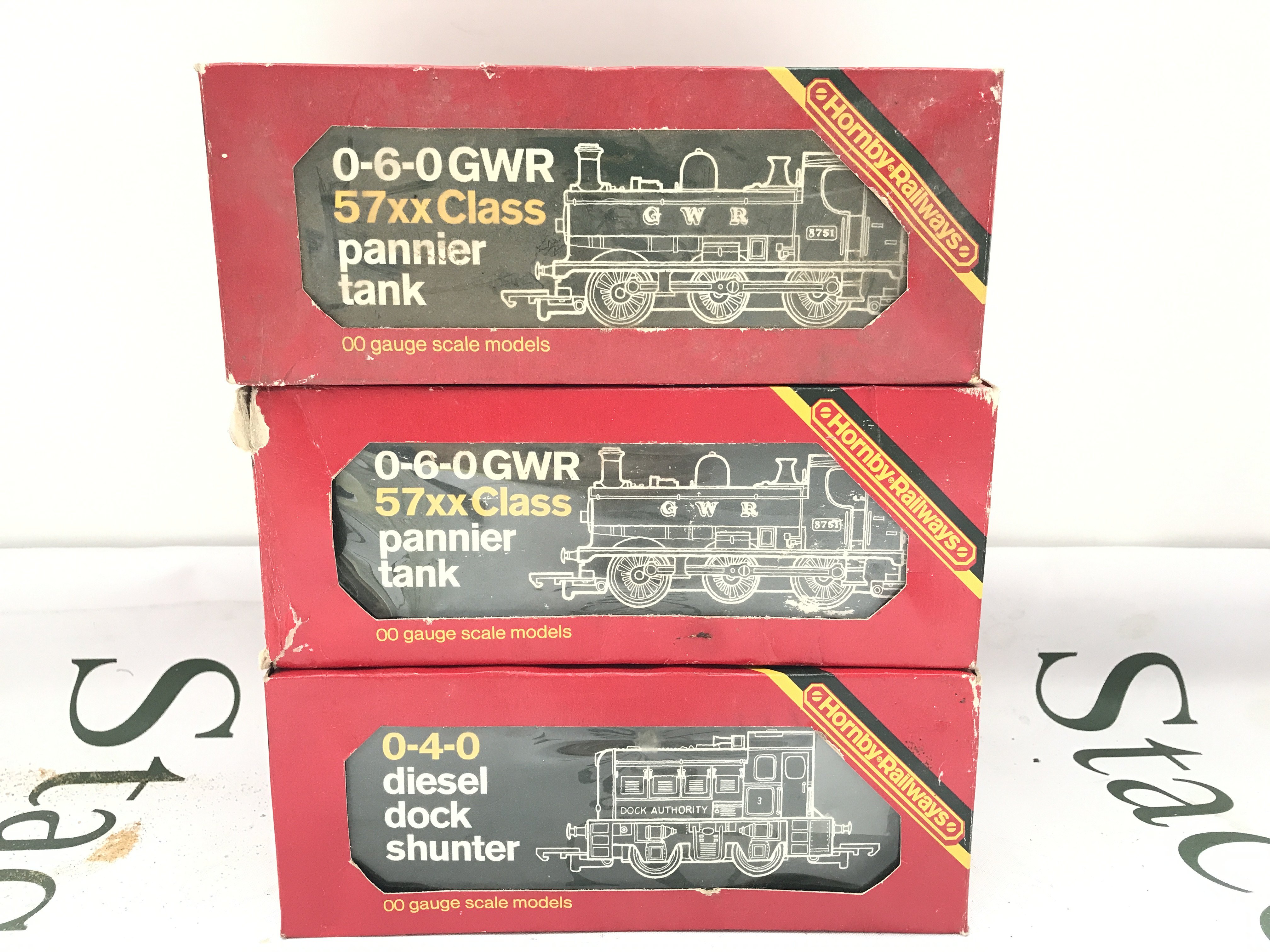 Withdrawn -3 Boxed Hornby 00 Gauge Locomotives. A DockYard Shunter #R.253. And 2 X GWR Pannier Tank #R.041. (3).