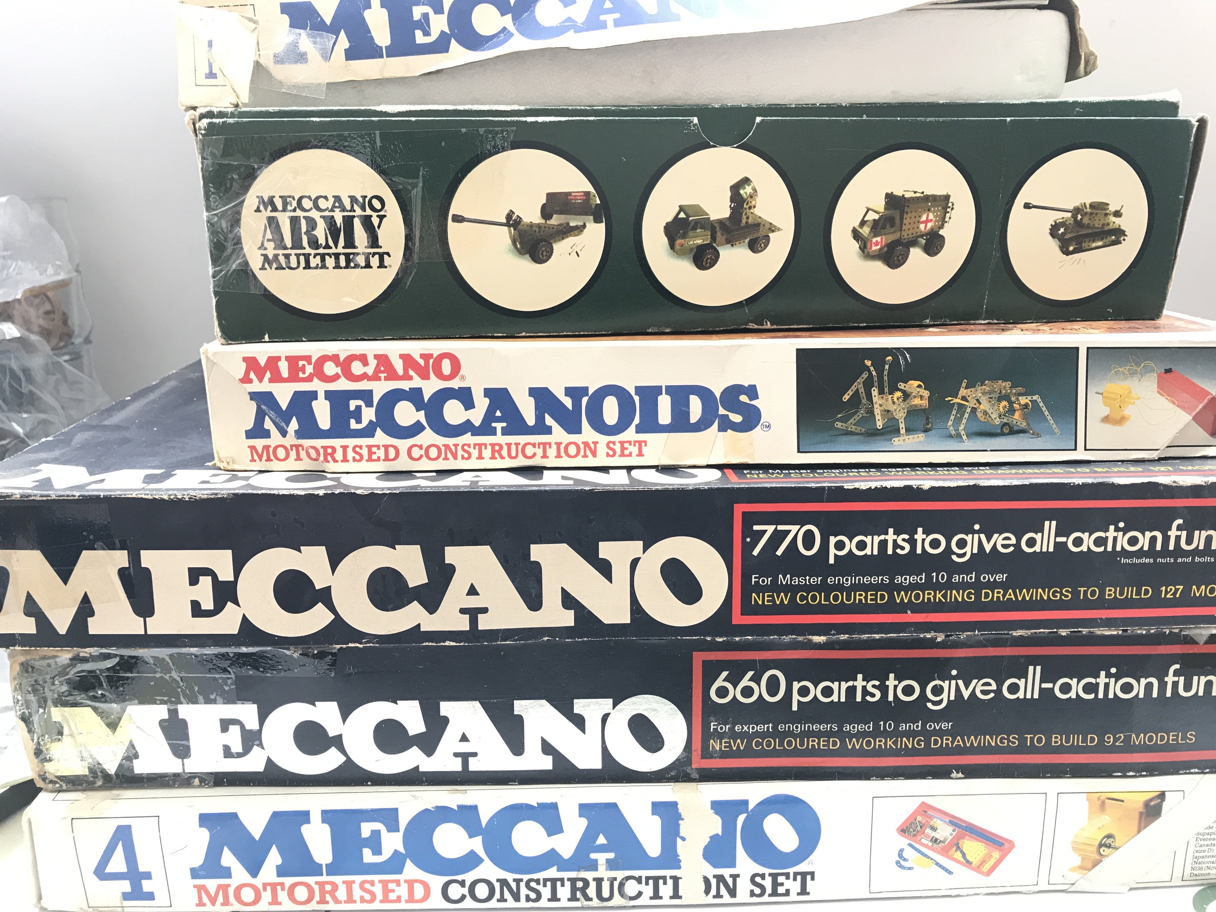6 X Boxed Meccano Set includes Army Multikit. Sets 7.8. Etc.