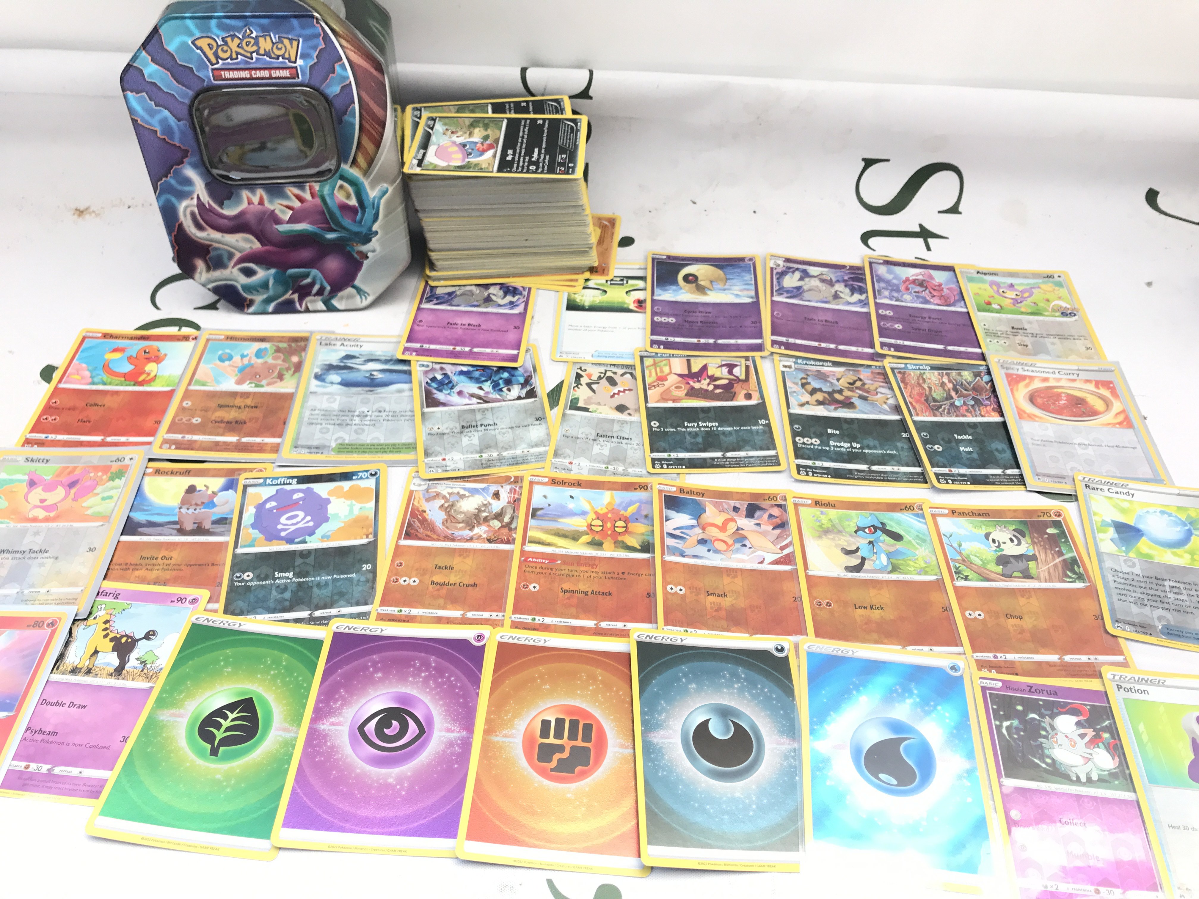 250 Pokemon Cards Including Vintage And Holographic. With Tin.