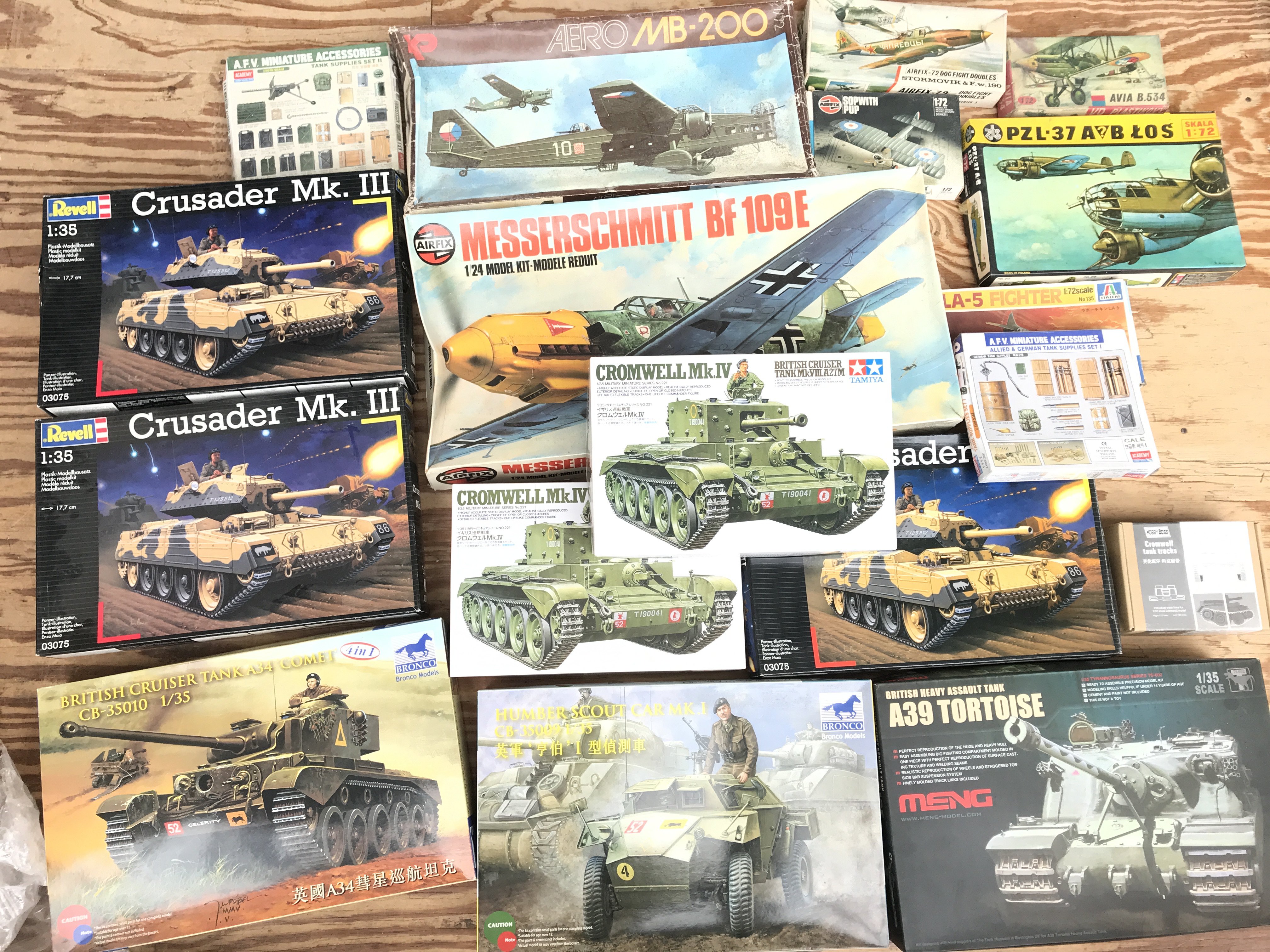 A Collection Of Boxed Plastic Model Kits. No Reserve. (the Messerschmitt has been part built)