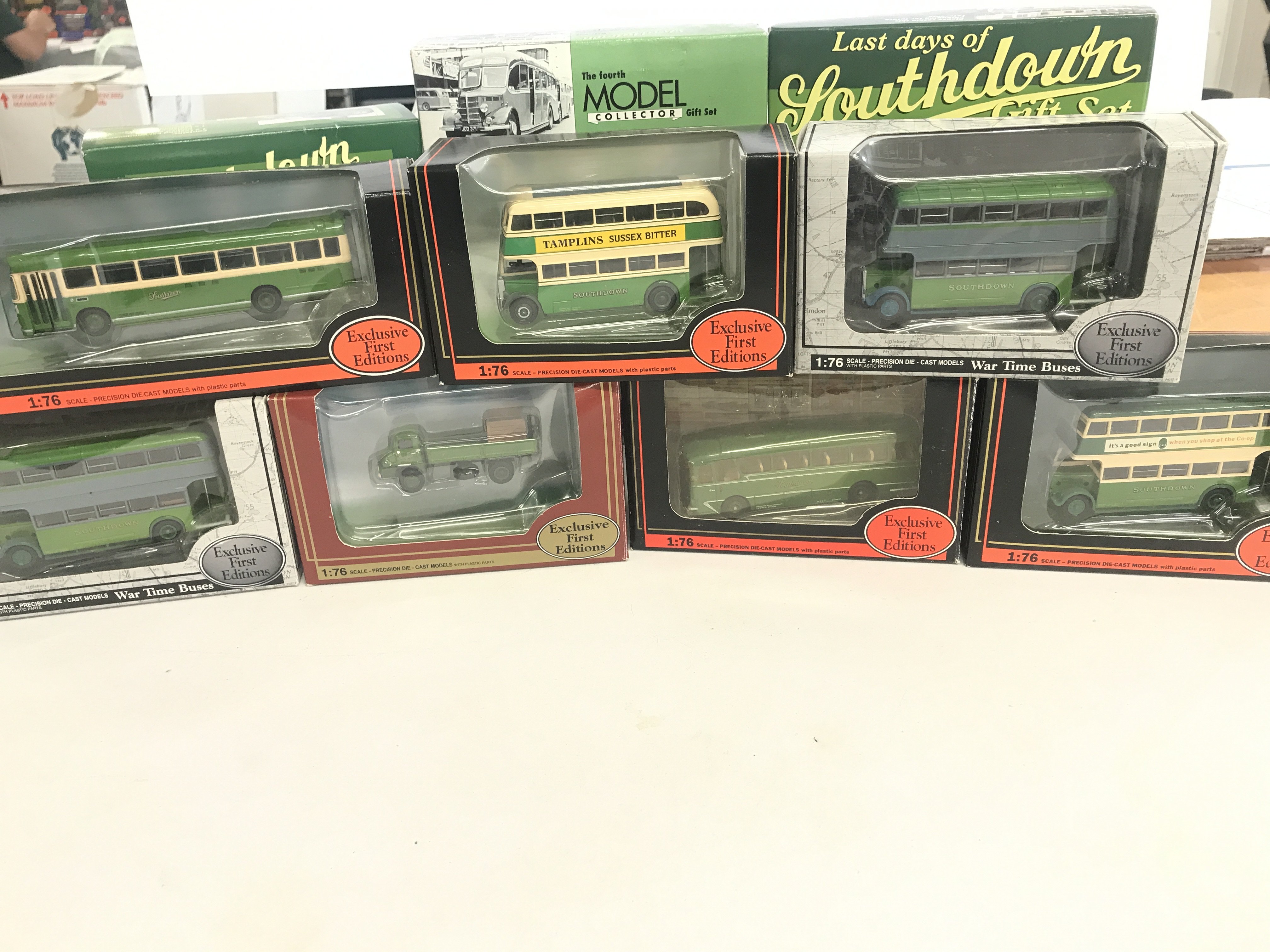 A box containing a collection of Southdown busses. Including Britbus models.