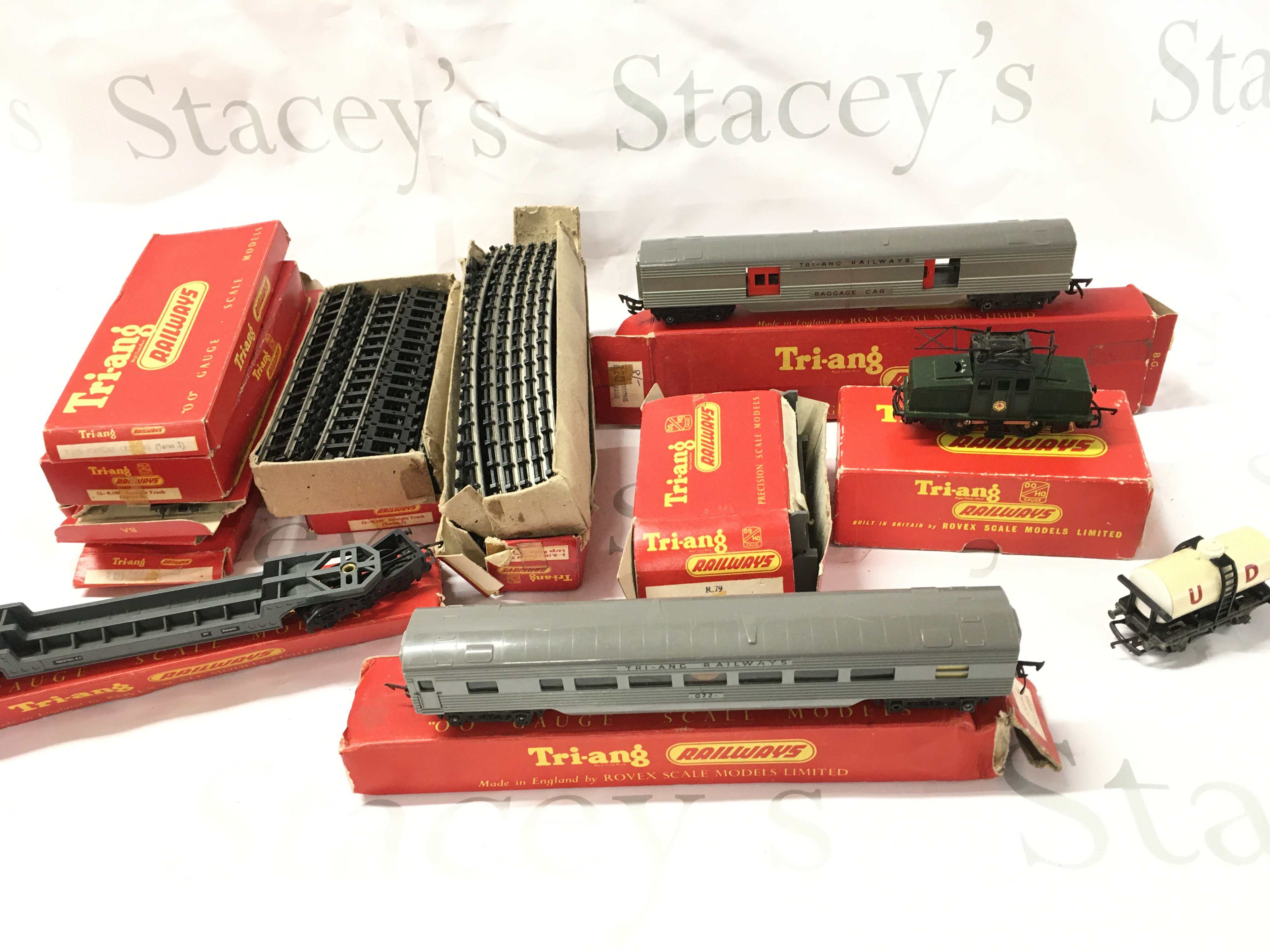 A Collection of Boxed Tri-Ang Track. Coaches And Locomotives.