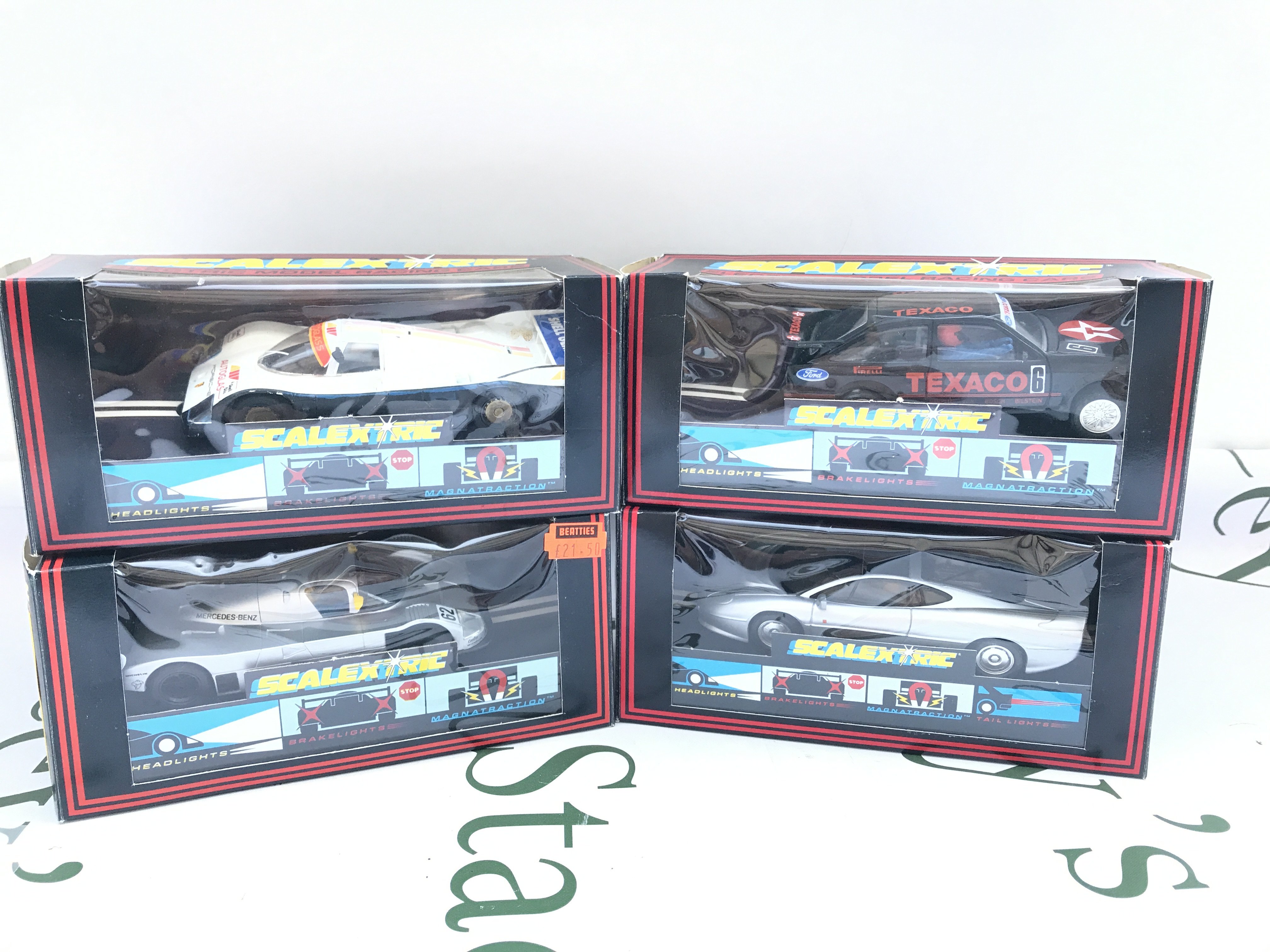 4 X Boxed Scalextric Cars Including A Porsche 962 #C.436.(re Painted) A Sauber Mercedes #C.468. A Cosworth Texaco #C.455 And A Jaguar XJ220 #C.257. No Reserve.
