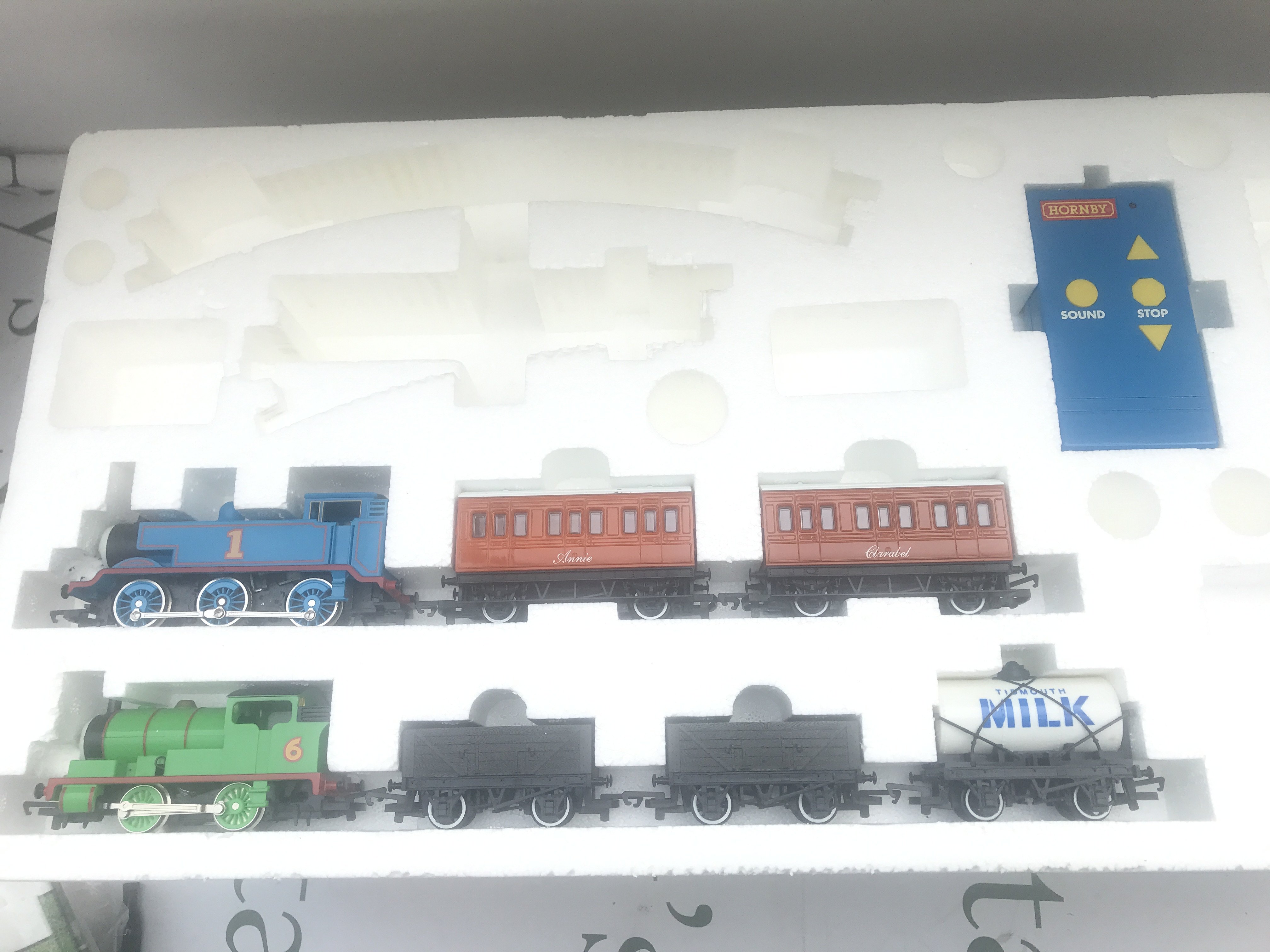 A Boxed Hornby 00 Gauge Thomas And Percy Set. No Track Or Transformer. No Reserve.