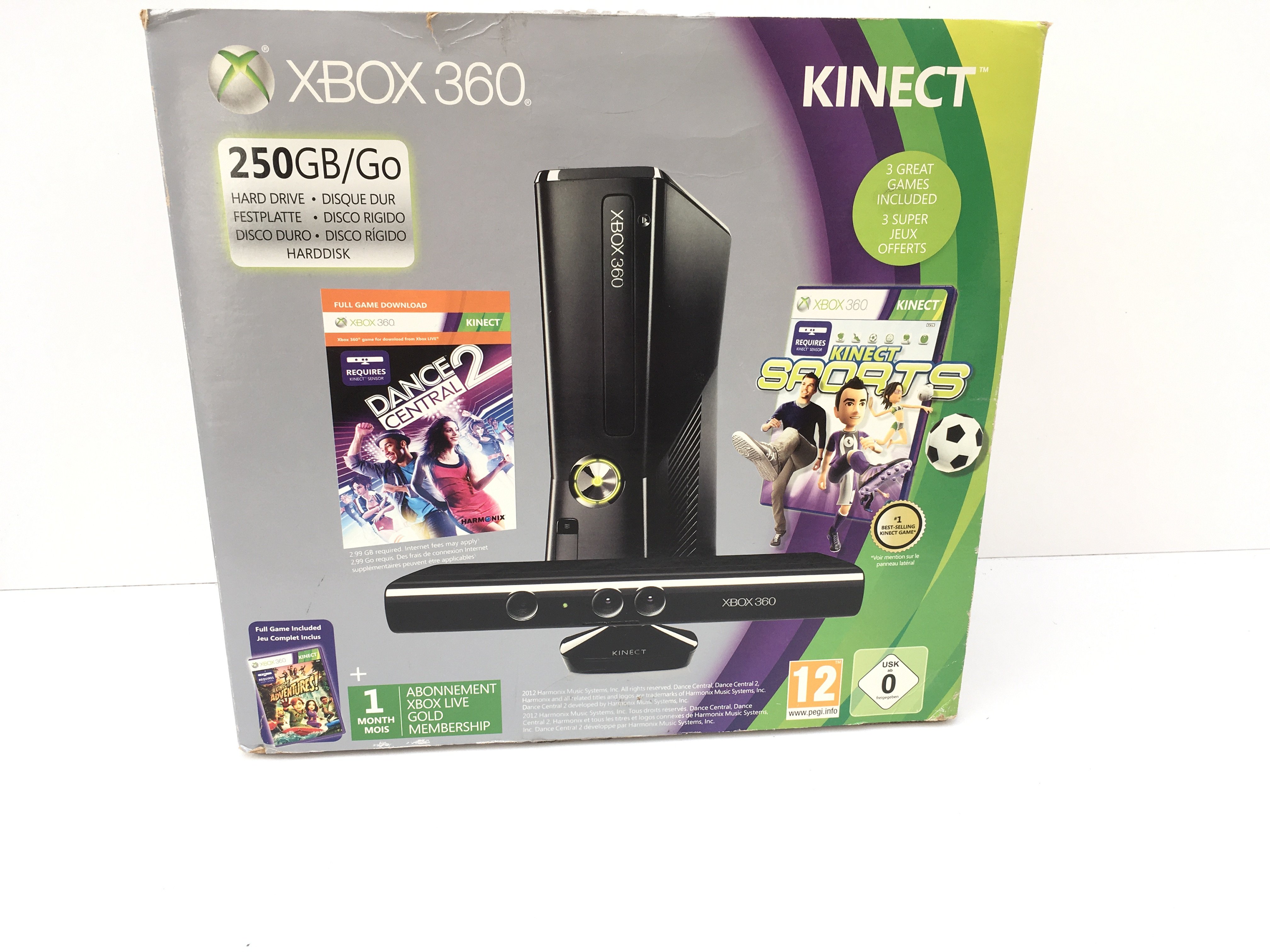 A boxed XBOX 360 250GB. KINECT. Includes manual..cables..sensor. No reserve