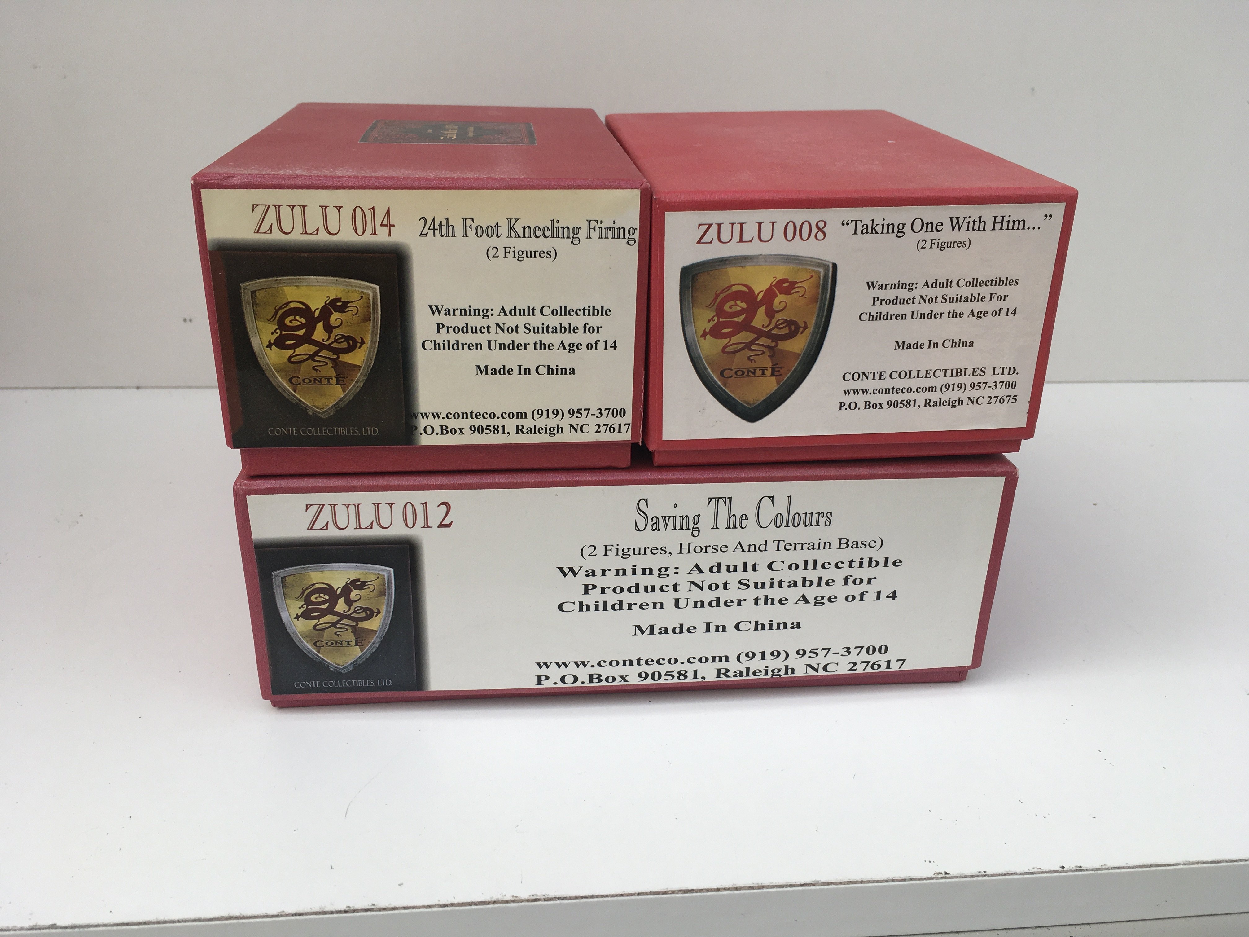 3 x boxed military Minatures by Conte Collectibles includes Zulu 008 .. Zulu 012 .. and Zulu 014.. no reserve.