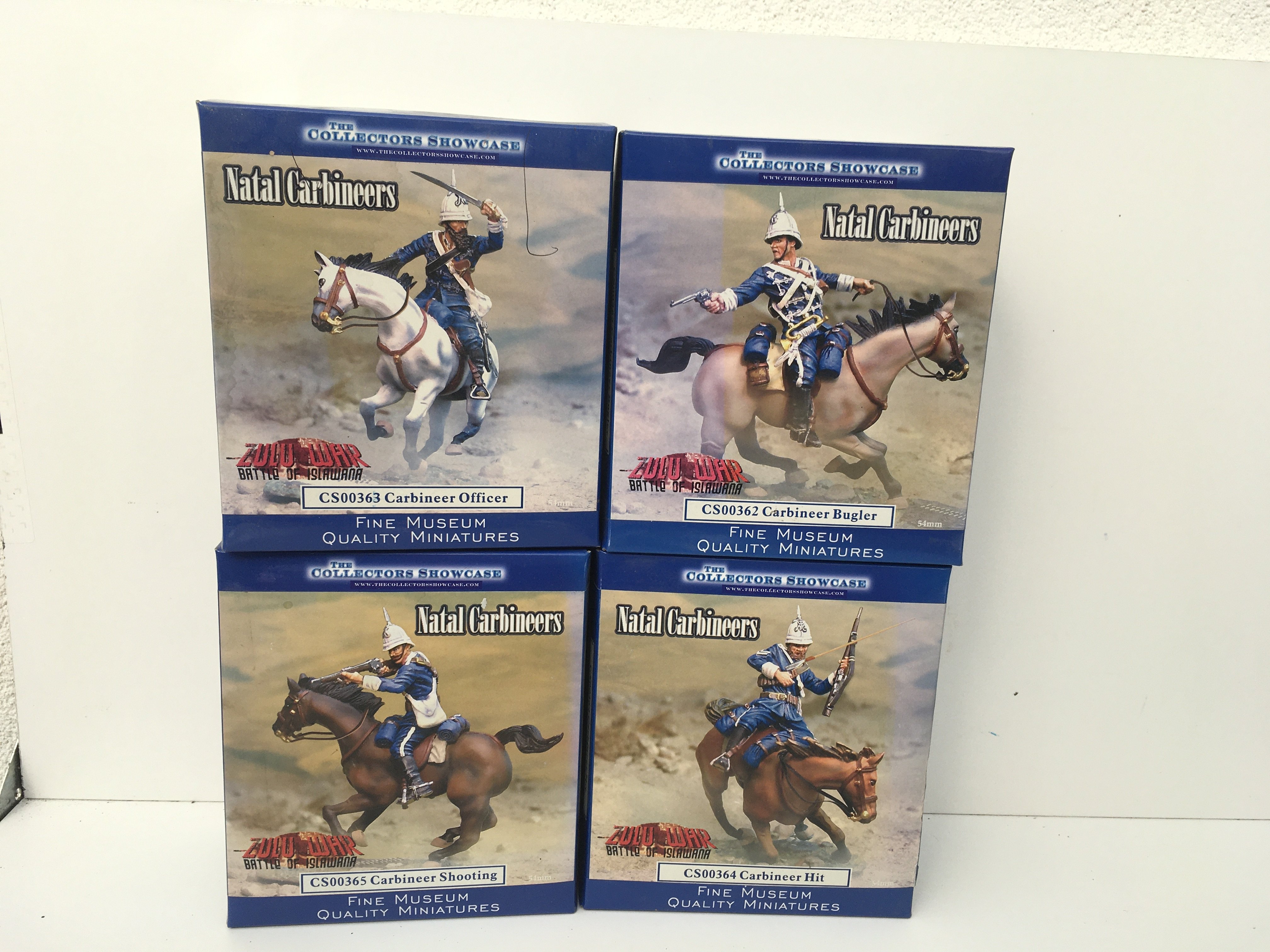 A collection of 4x boxed 54mm military models by The Collectors Showcase . Featuring Natal Carbineer.. CS00362..CS00363..CS00364..CS00365. No reserve