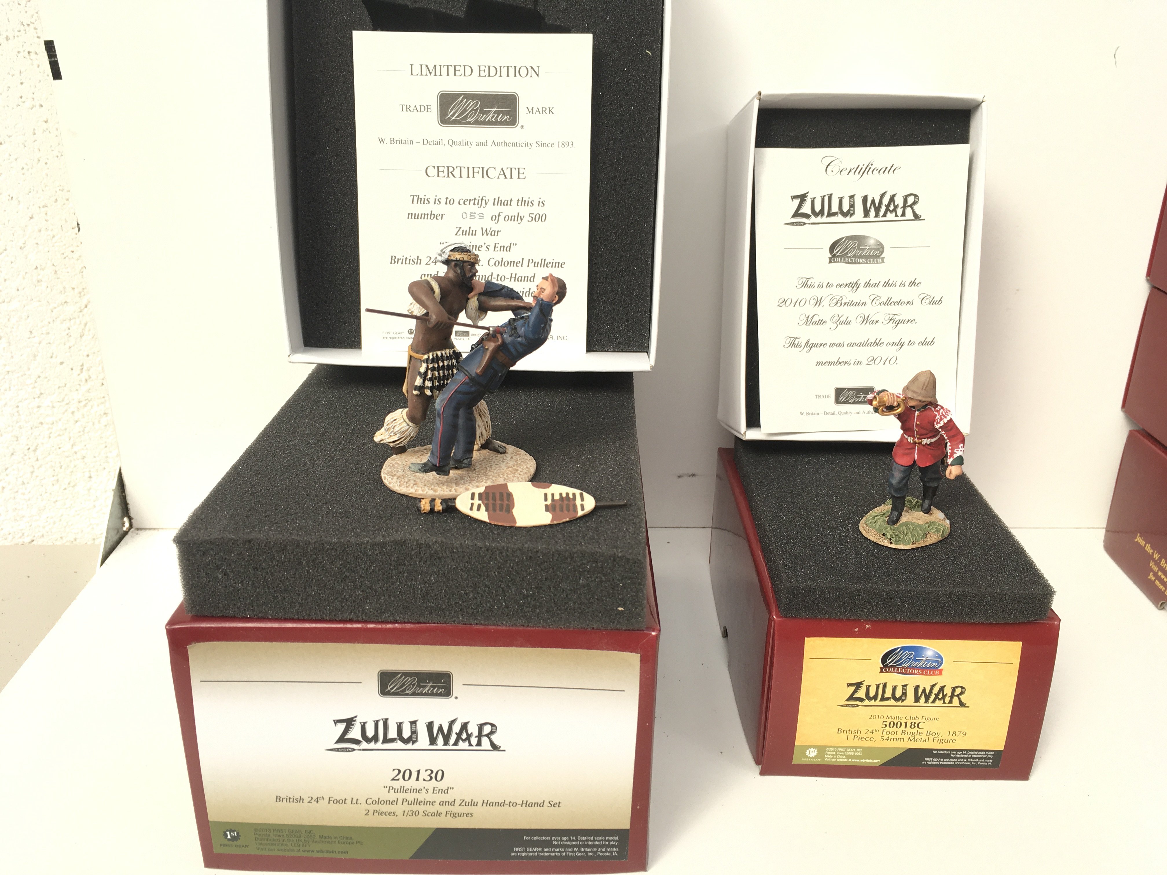 2x boxed Minature Military models by Britain in the Zulu War series. Features 20130 Pulleines End and 50018C 24th Bugle boy. Ltd edition with certificates. No reserve