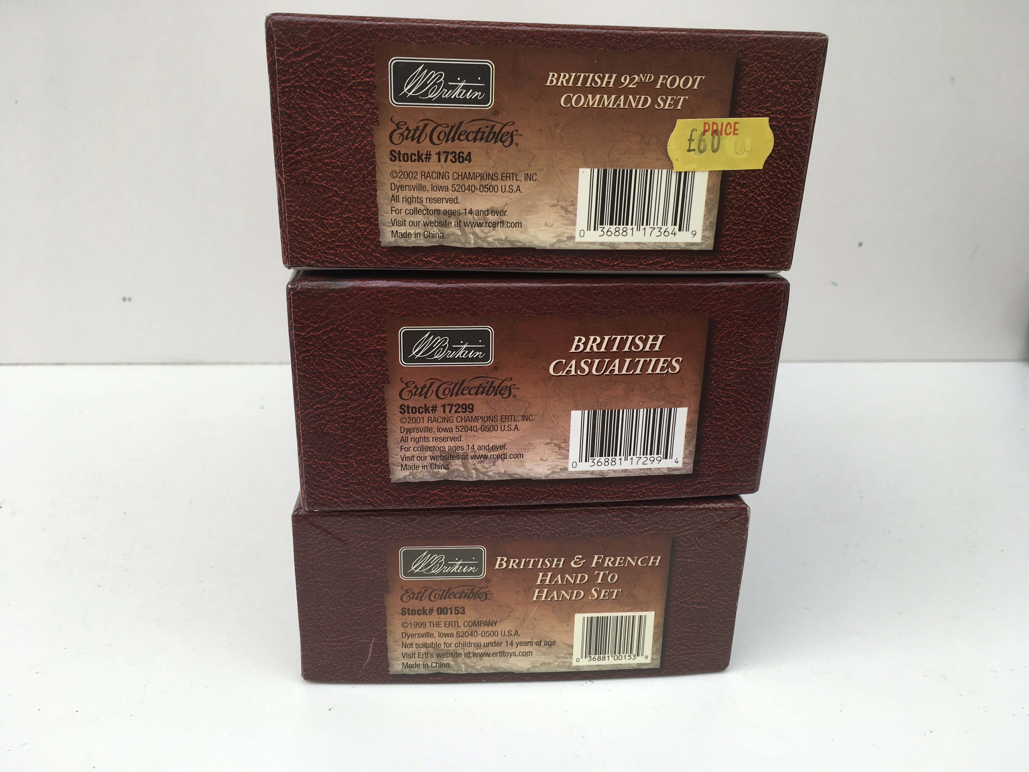 3x boxed Minature military models by Britain in the Napoleonic Wars series. Features 17364 British Command set..17299 British Casualties..00153 British and French hand to hand set. No reserve