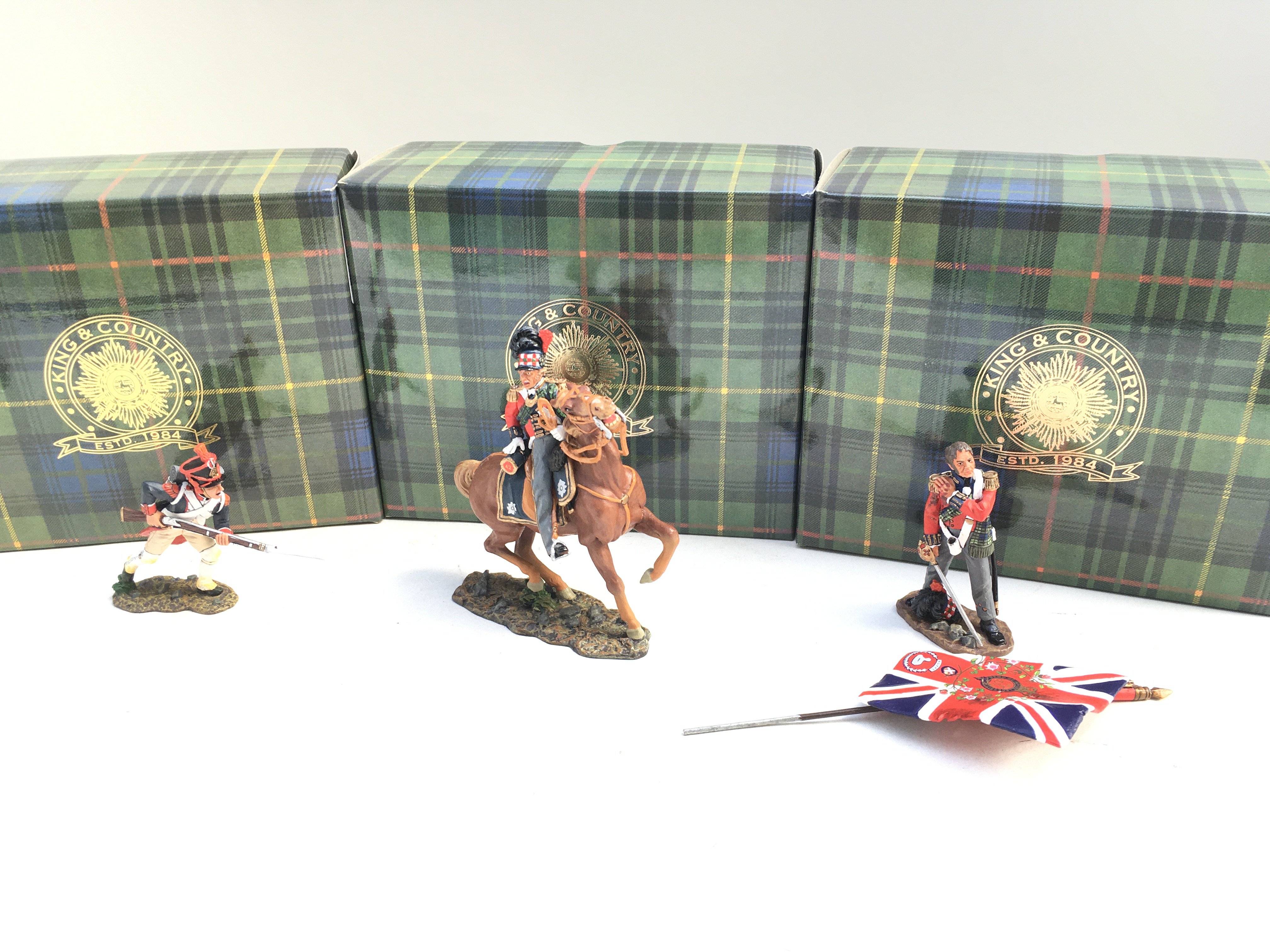 3 X Boxed King And Country Napoleonics Figures. 45th Infantry. Mounted Black Watch And 42nd Highlander.(3).