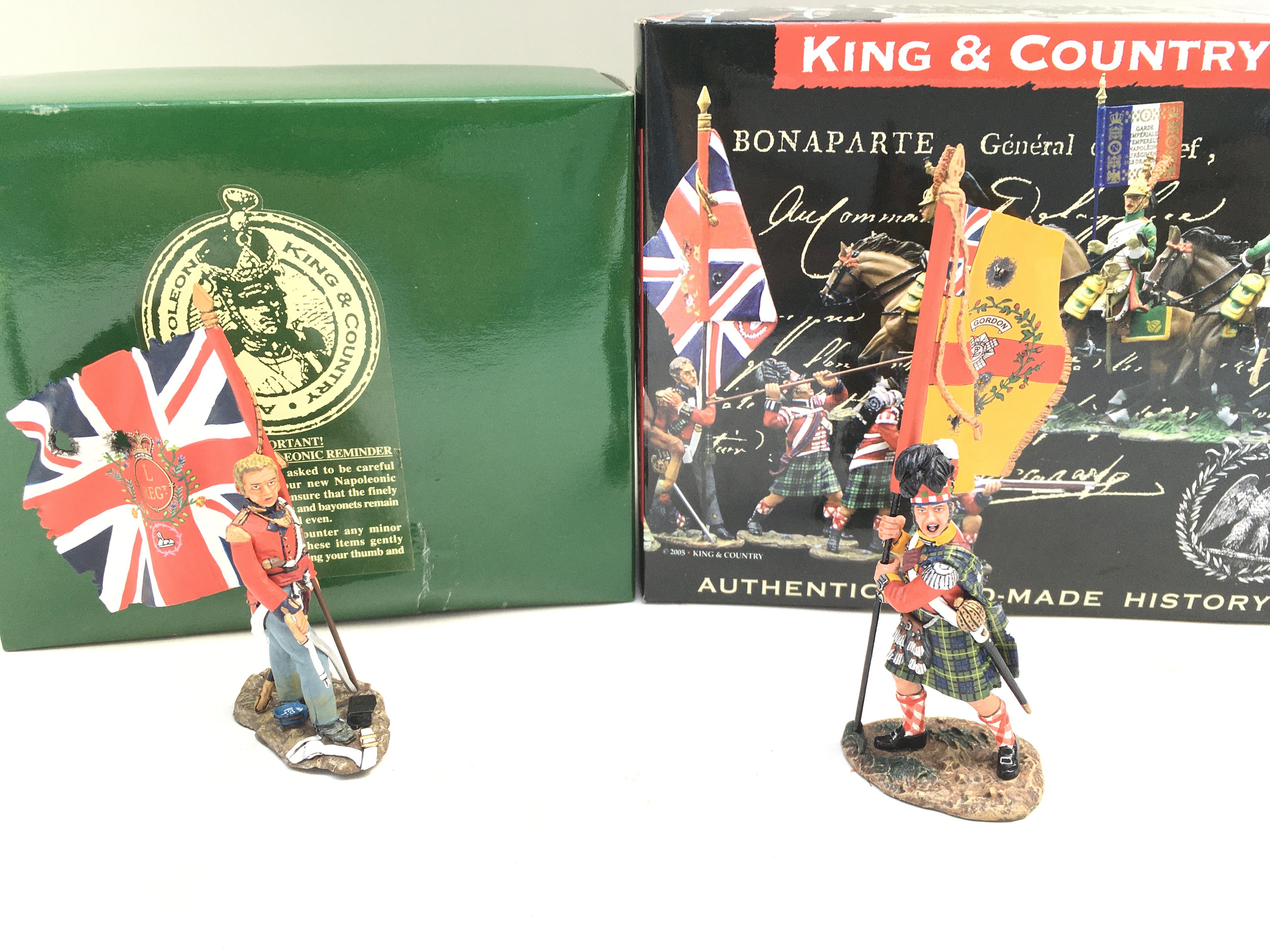 2 X Boxed King And Country Napoleonics Figures. 50th Foot Officer With Flag And Officer With Kings Colour.(2).