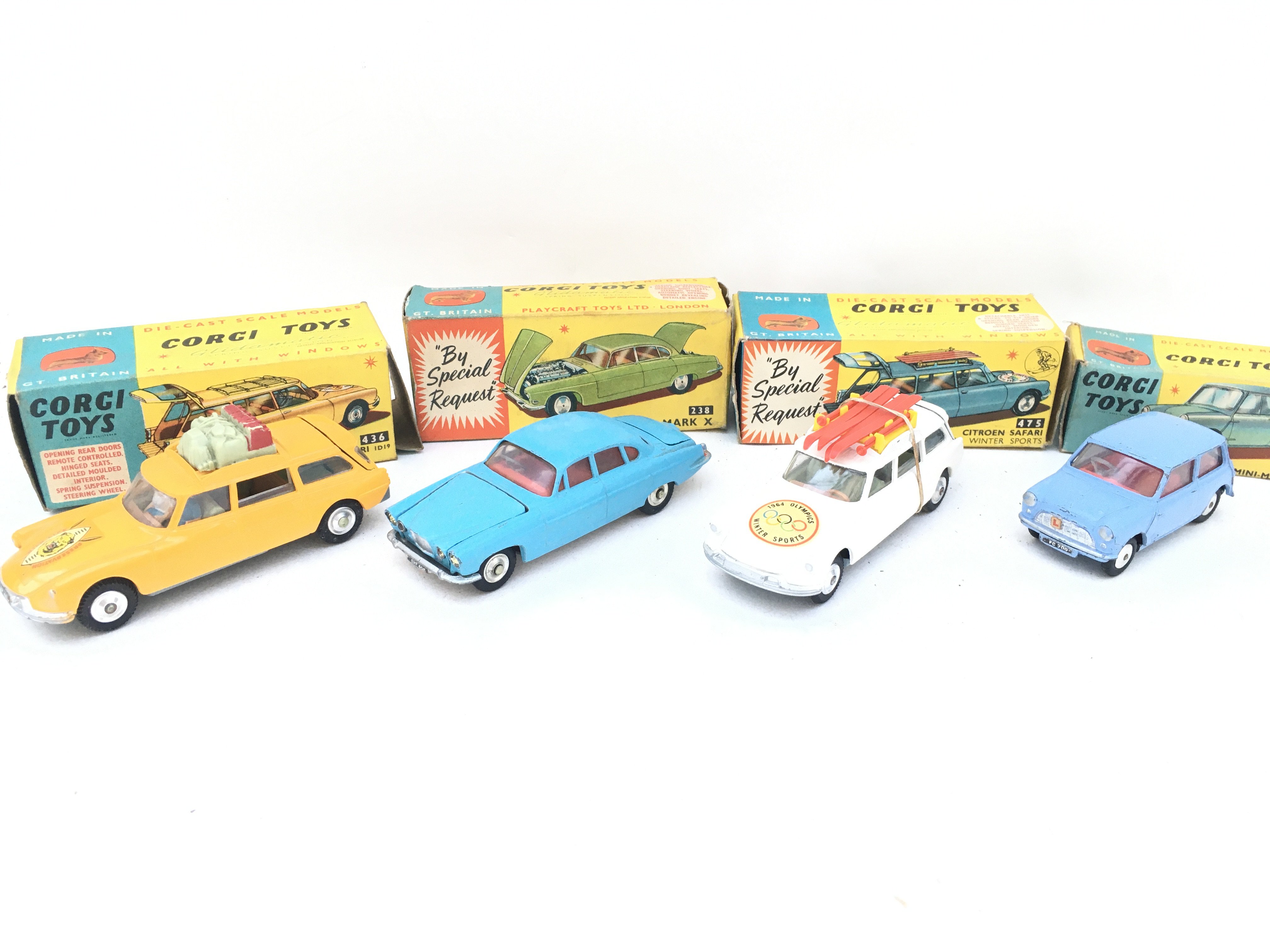4 X Boxed Corgi Vehicles. A Citroen Safari #436. A Jaguar Mark X #238. A Citroen Safari #475 And A Morris Minor #226.