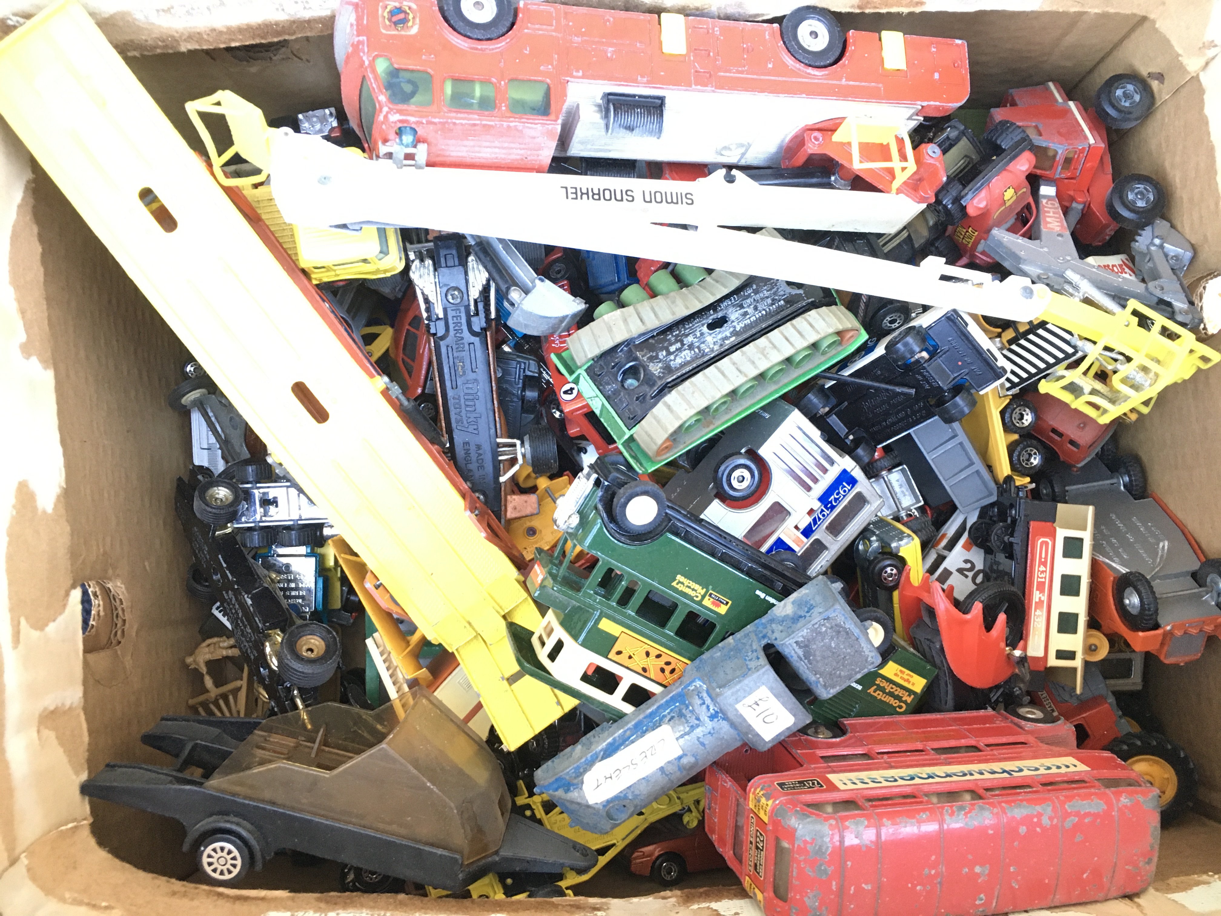A Box Containing Playworn Diecast. Including Corgi And Matchbox.