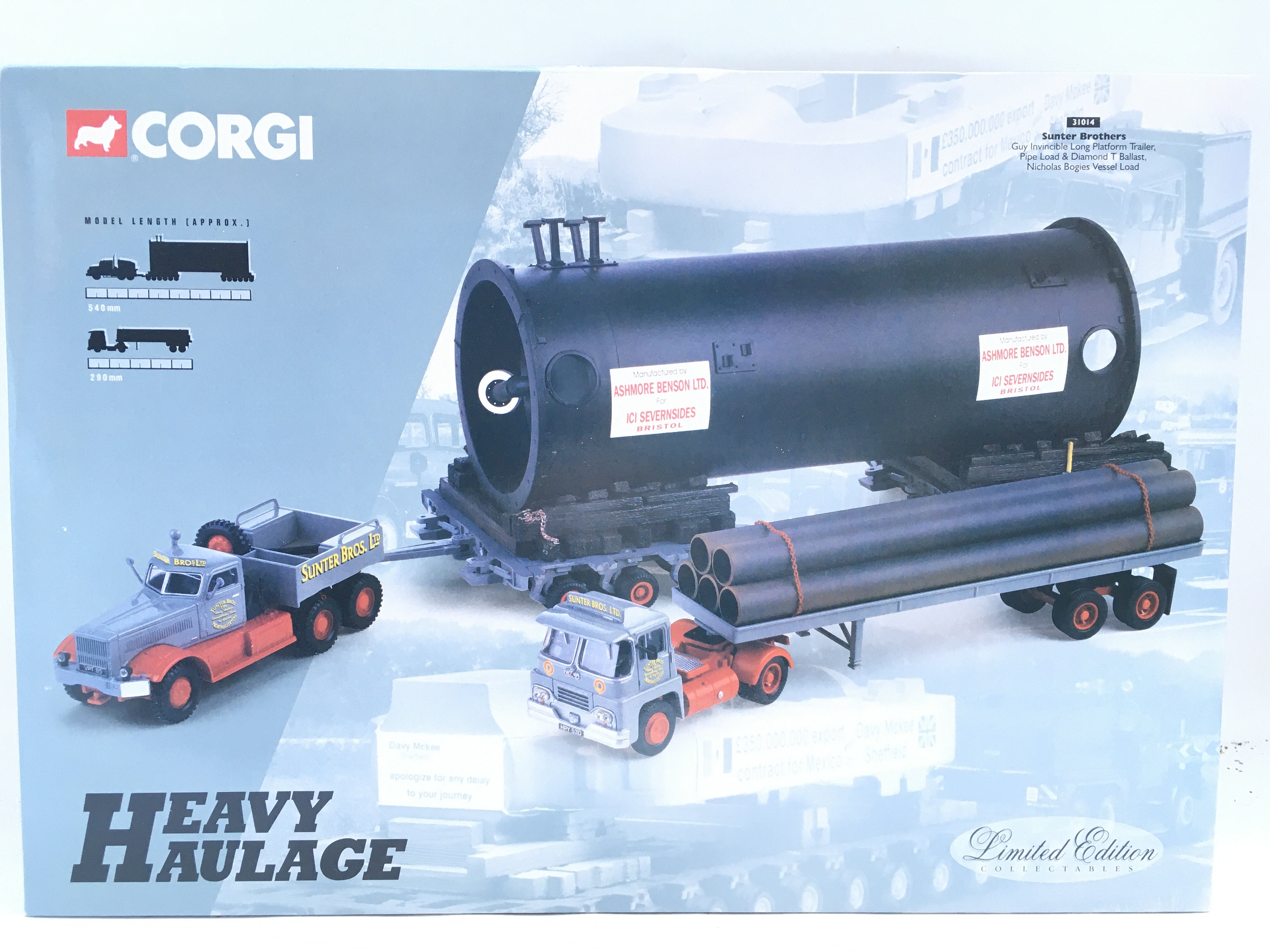 A Boxed Corgi Heavy Haulage Sunter Brothers Guy Invincible Long Platform Trailer #31014.