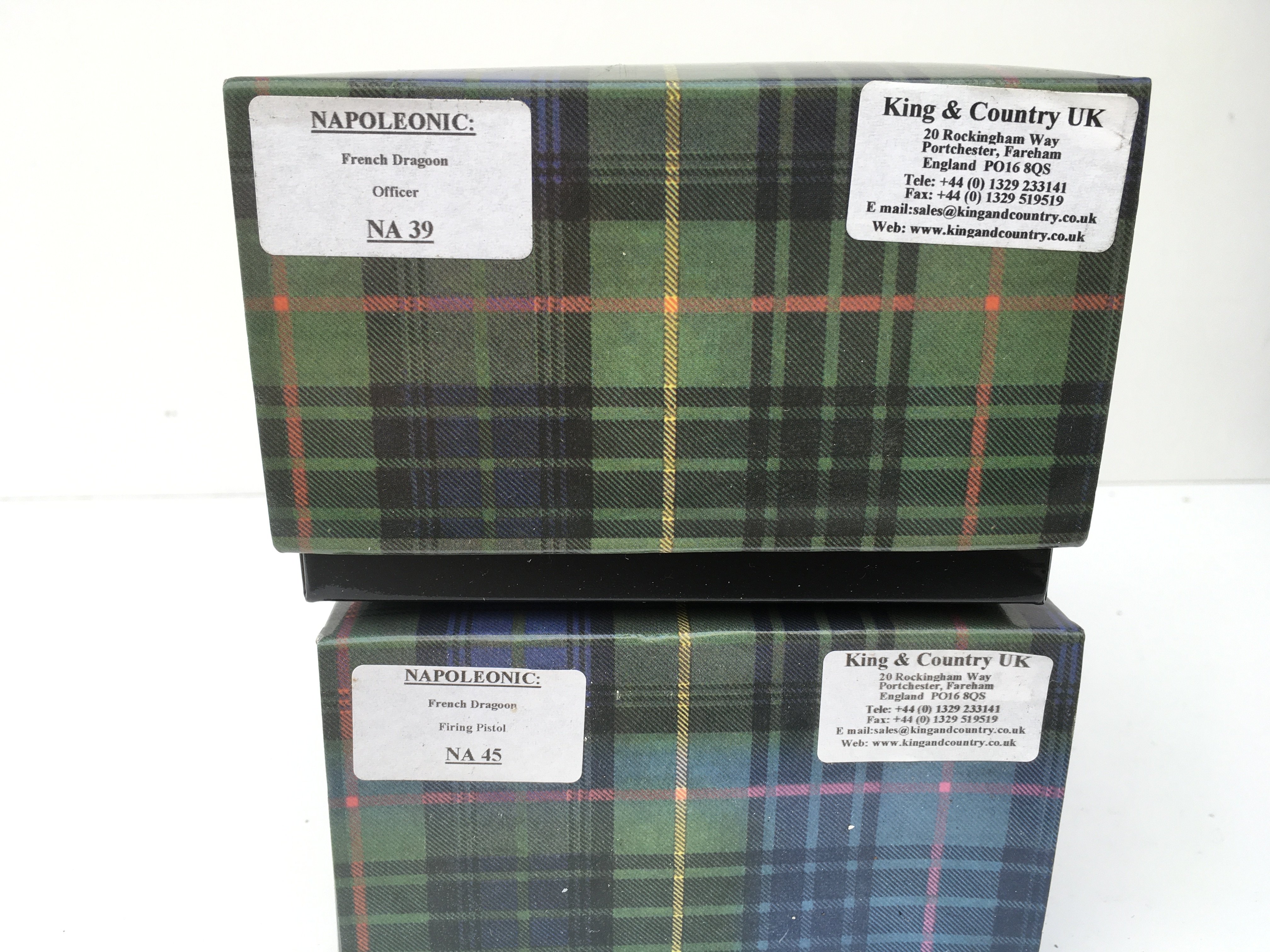 2x Boxed King and Country Napoleonic Minature Military Models featuring NA39 French Dragoon Officer and NA45 French Dragoon firing pistol. No reserve.