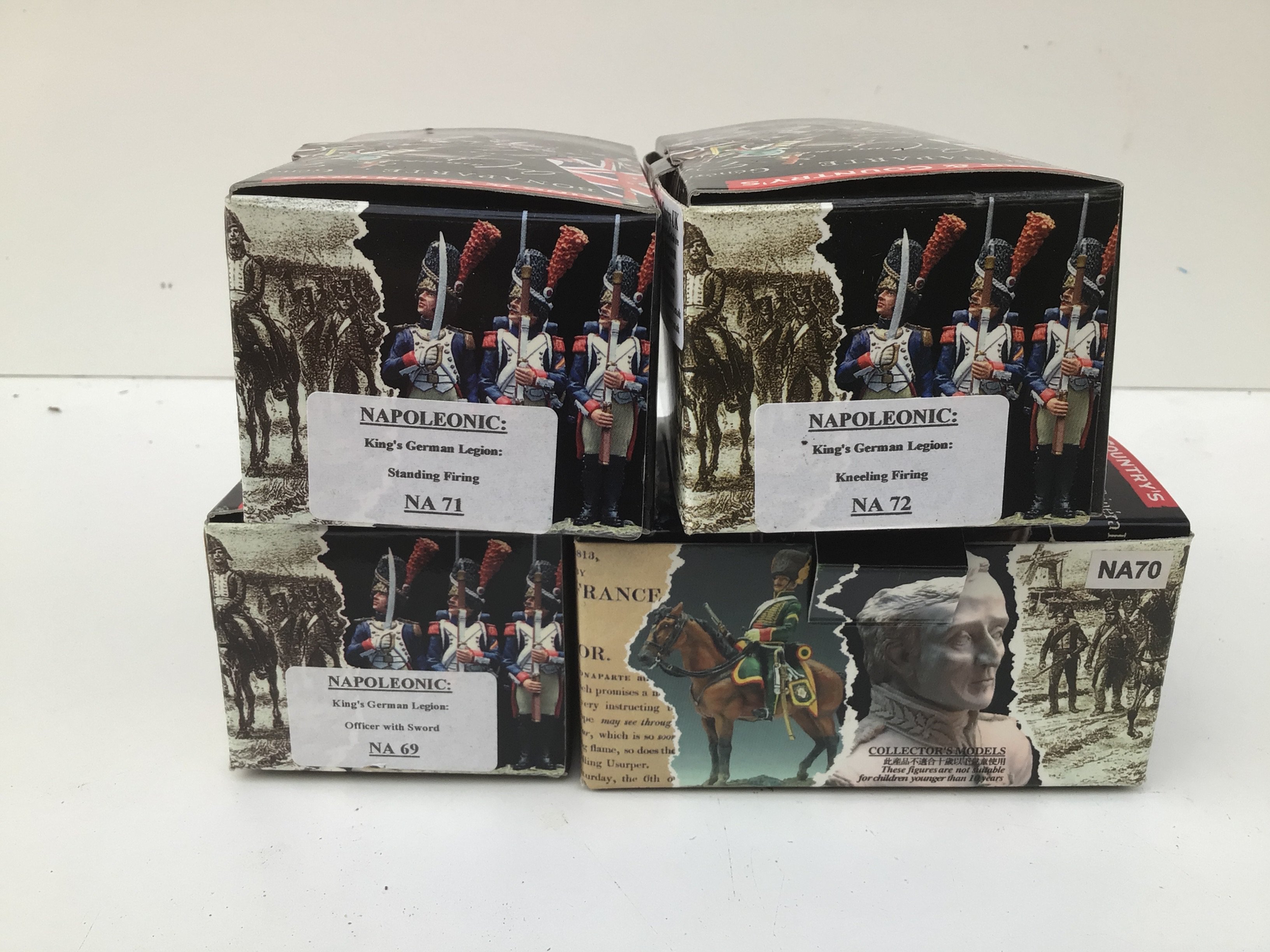 4x boxed King and Country Minature military figures in the Napoleonic series featuring Kings German Legion NA69..NA70..NA71 and NA72. No reserve