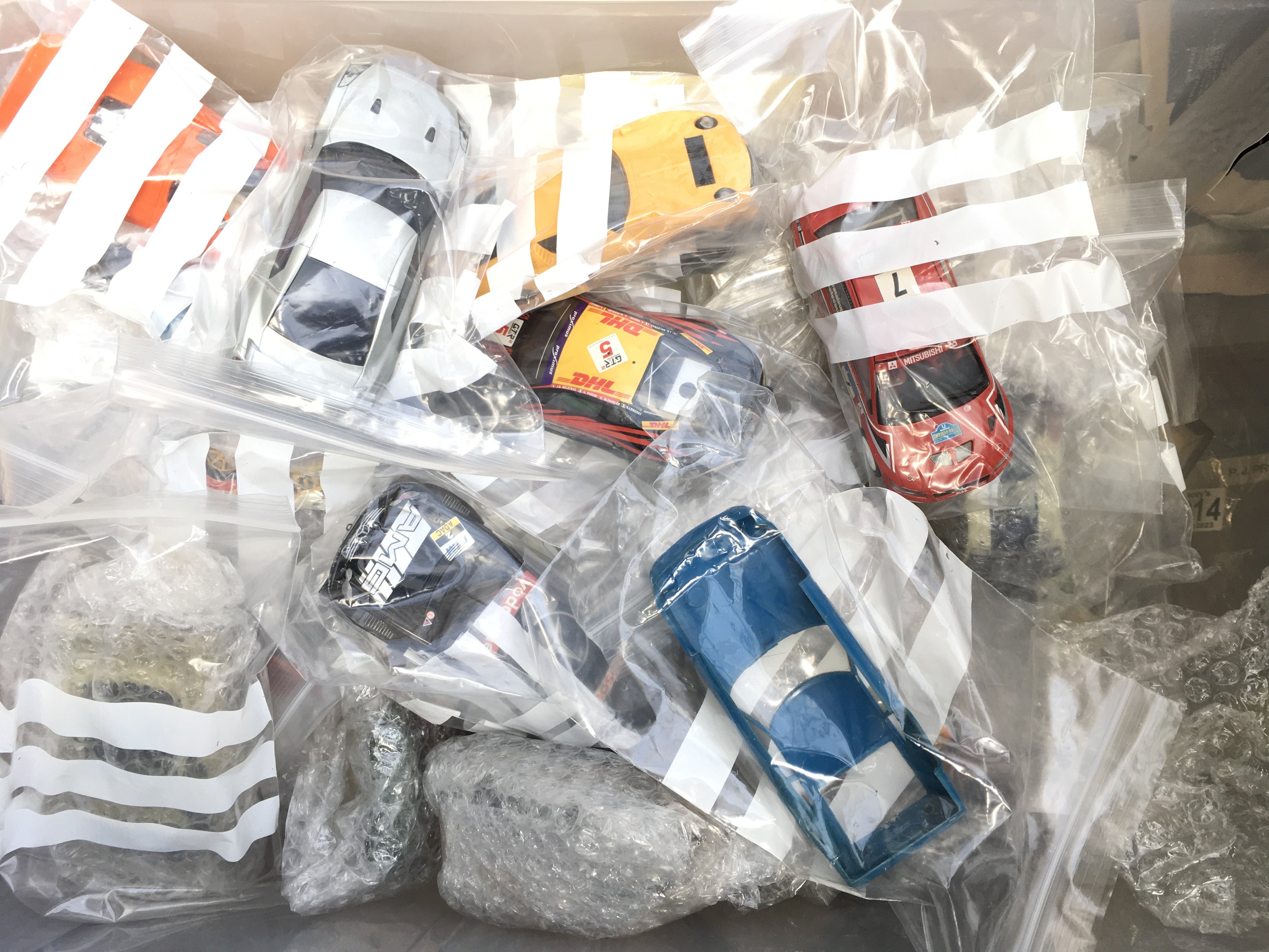 A Box Containing Scalextric Cars Ideal For Spares And Repairs.