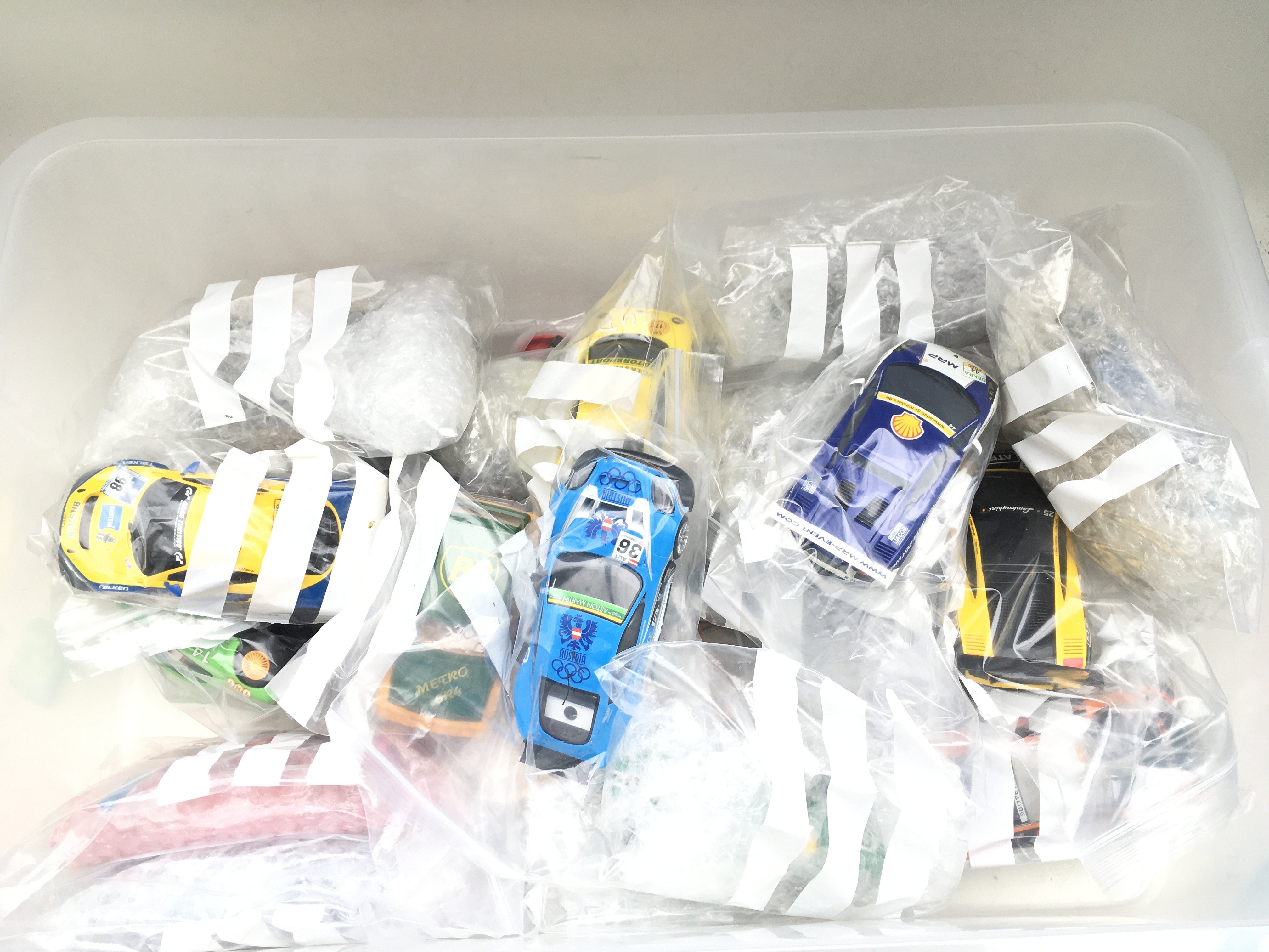 A Box Containing Scalextric Cars. Ideal For Spares And Repairs.