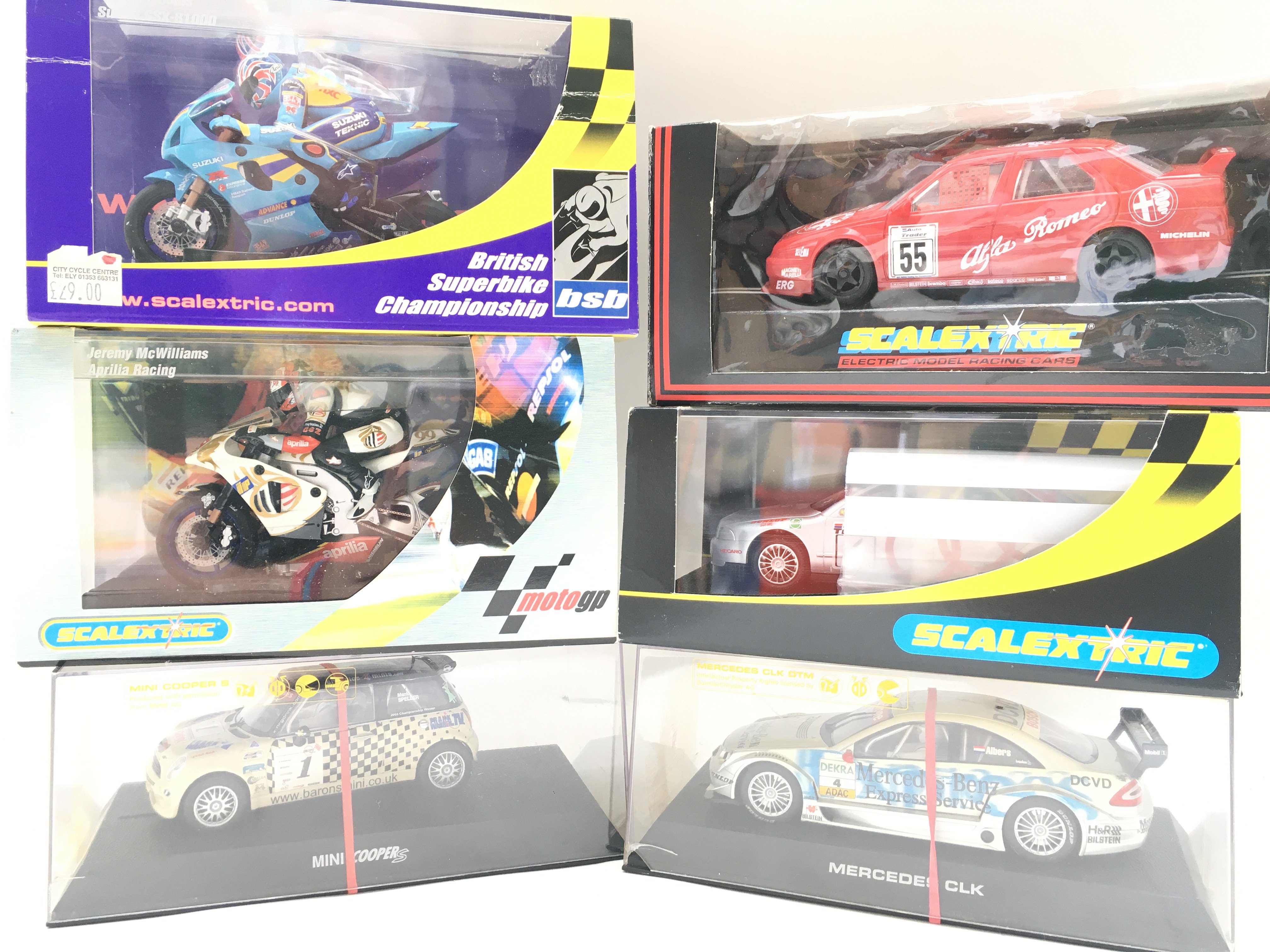 6 Boxed Scalextric Vehicles. Includes 2 X Motorbikes.
