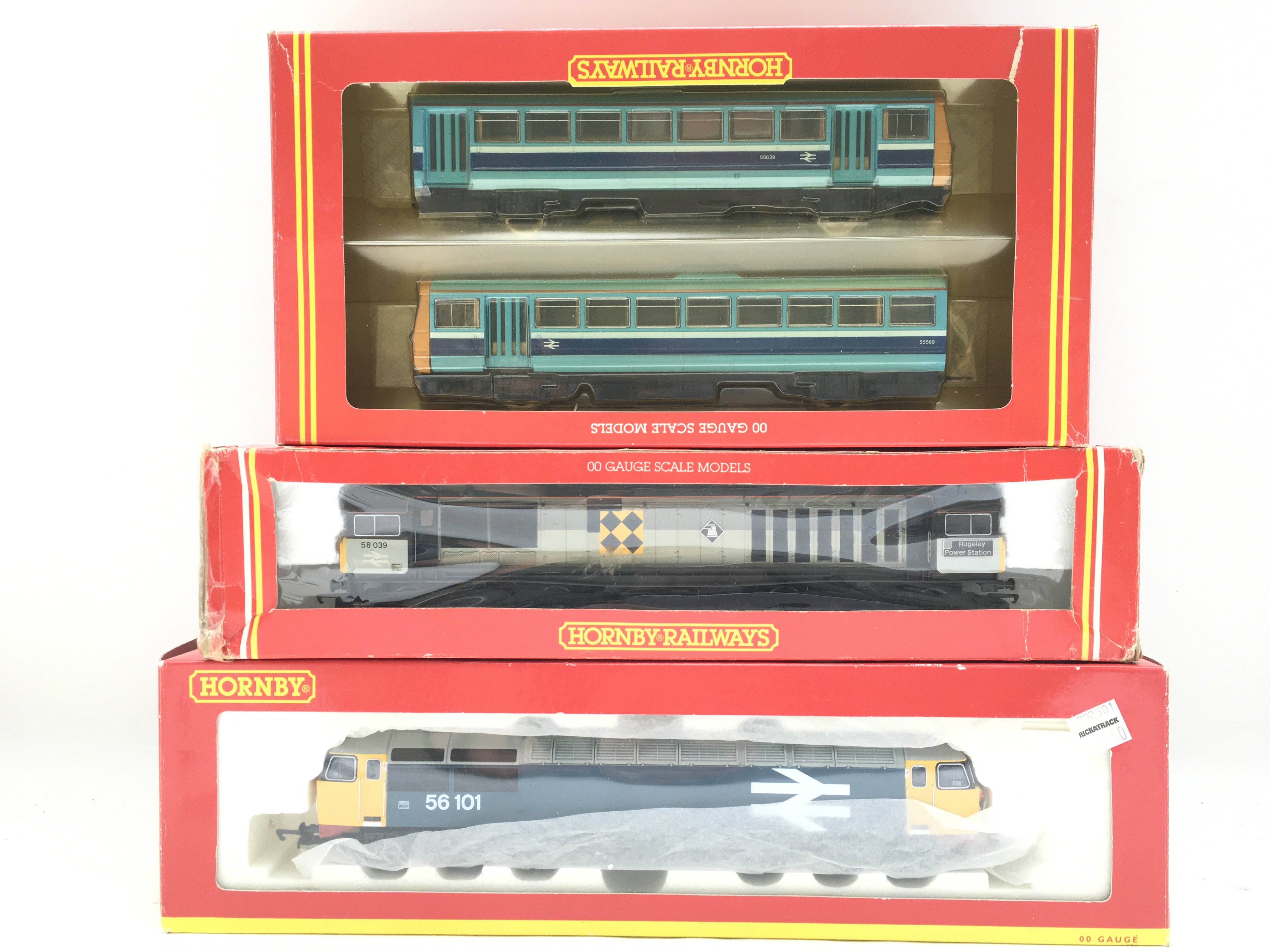 3 Boxed Hornby 00 Gauge Locomotives. Includes A BR Twin Railbus. No Reserve.