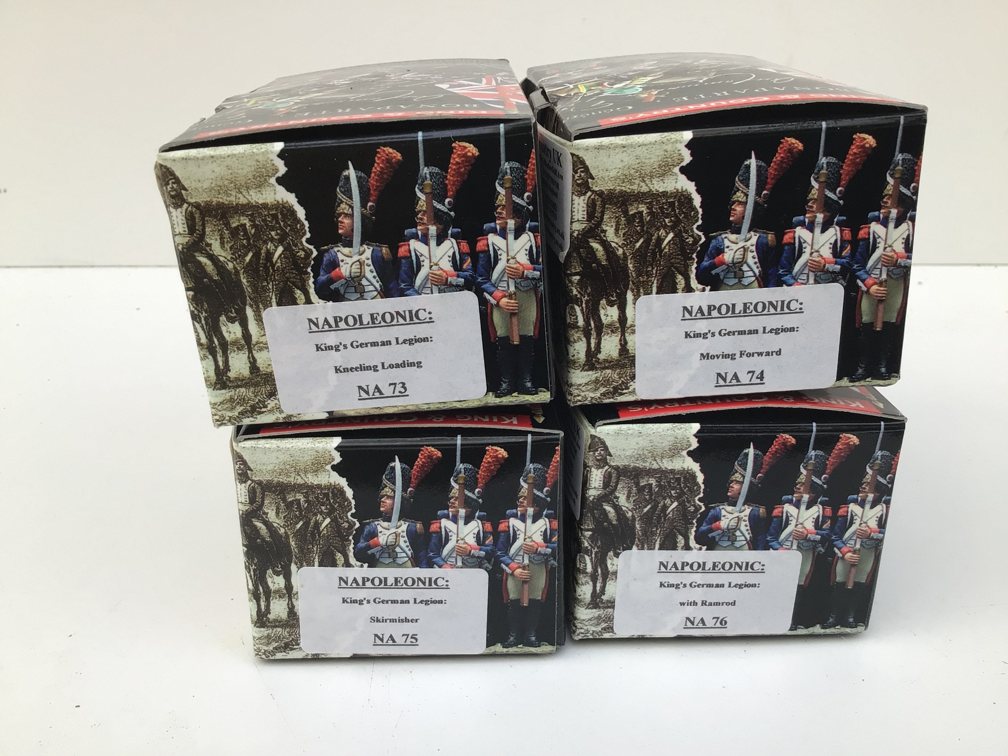 4x boxed King and Country Minature military figures in the Napoleonic series featuring Kings German legion NA73..NA74..NA75 and NA76. No reserve.