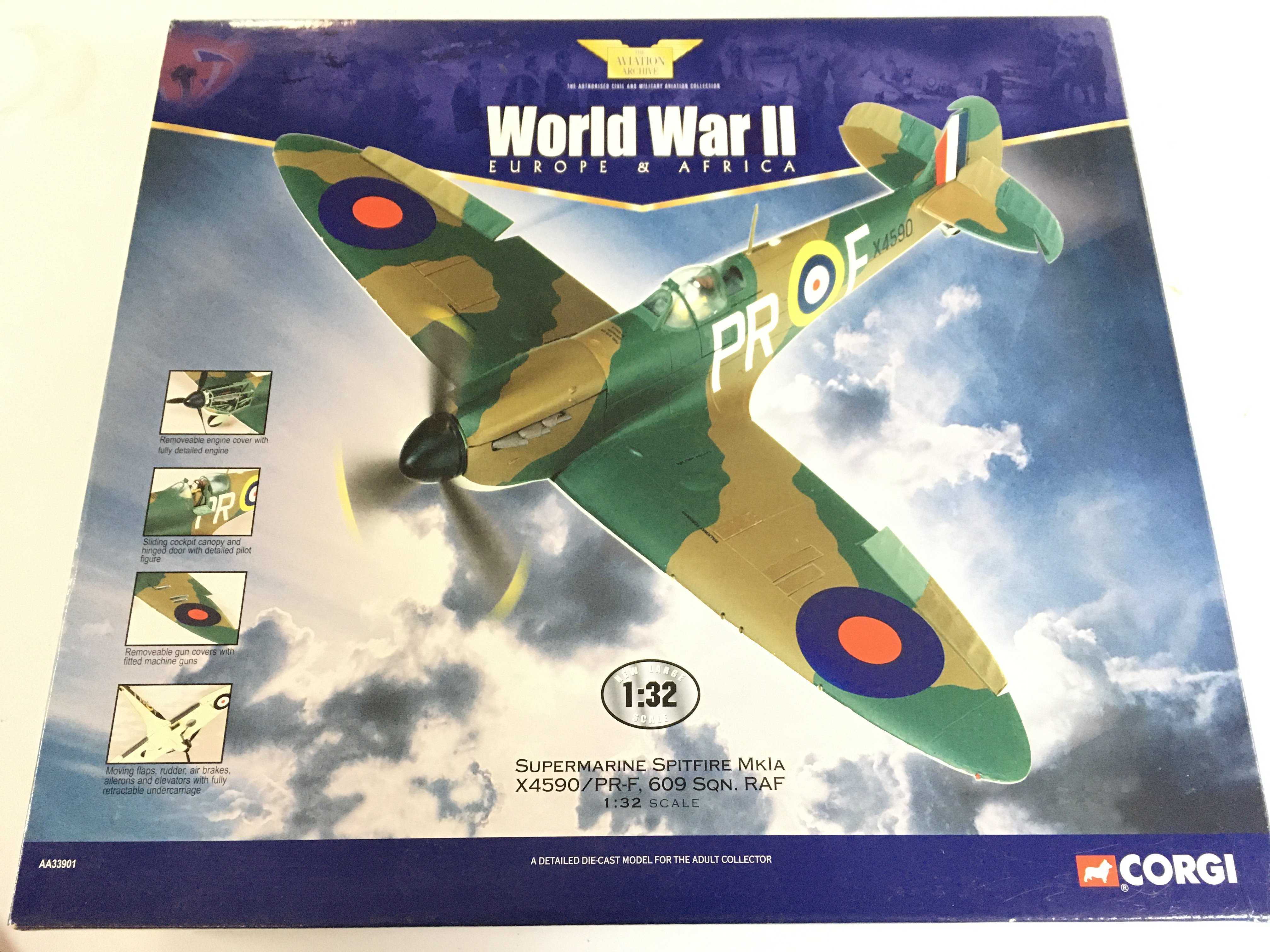 A Boxed Corgi Aviation Archive Supermarine Spitfire MKIA. #AA33901 1/32 Scale. No Reserve.