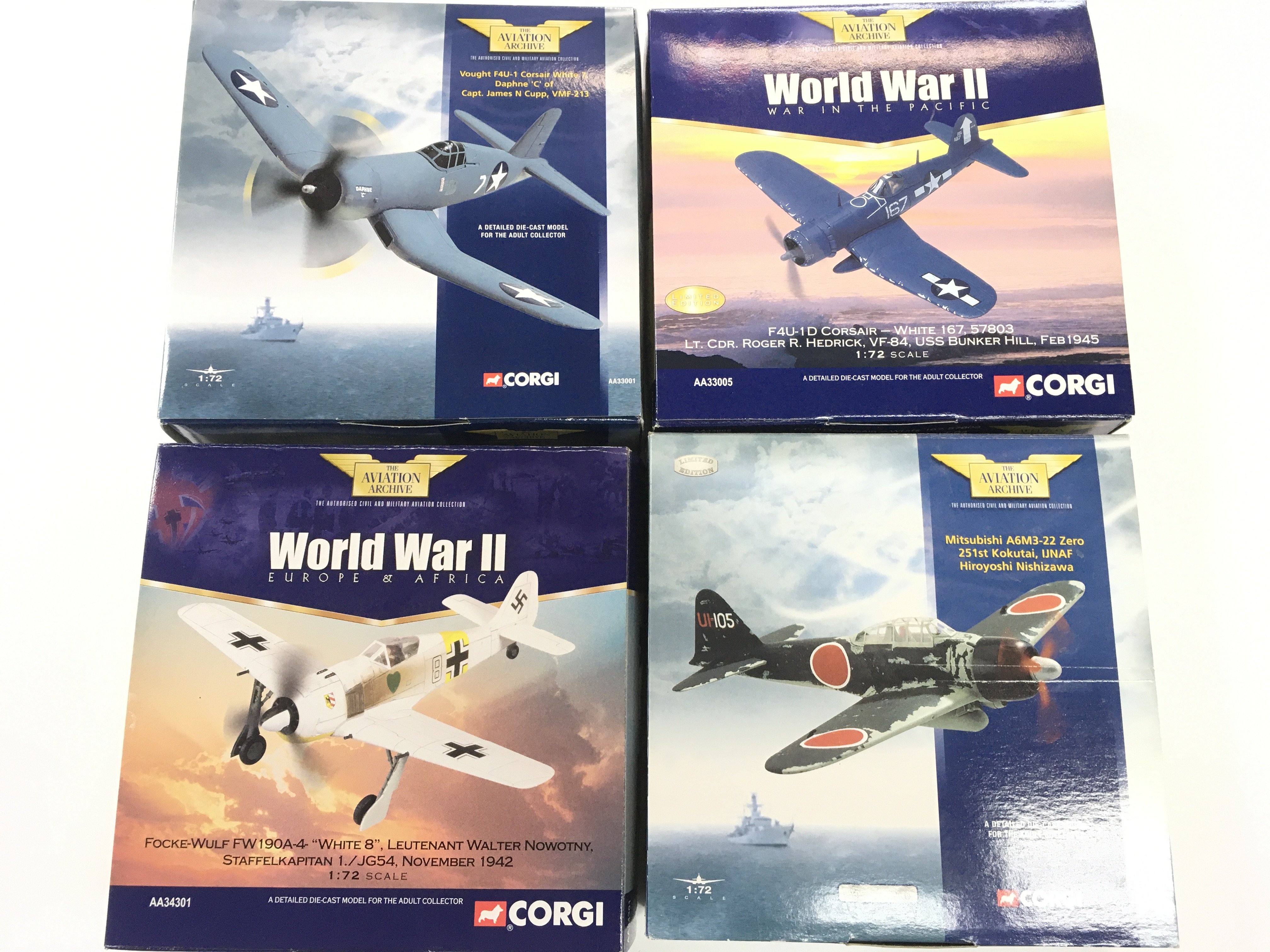 4 X Boxed Corgi Aviation Archive Models. #s AA34301. AA33102. Aa33005 and AA33001 All 1/72 Scale. No Reserve.