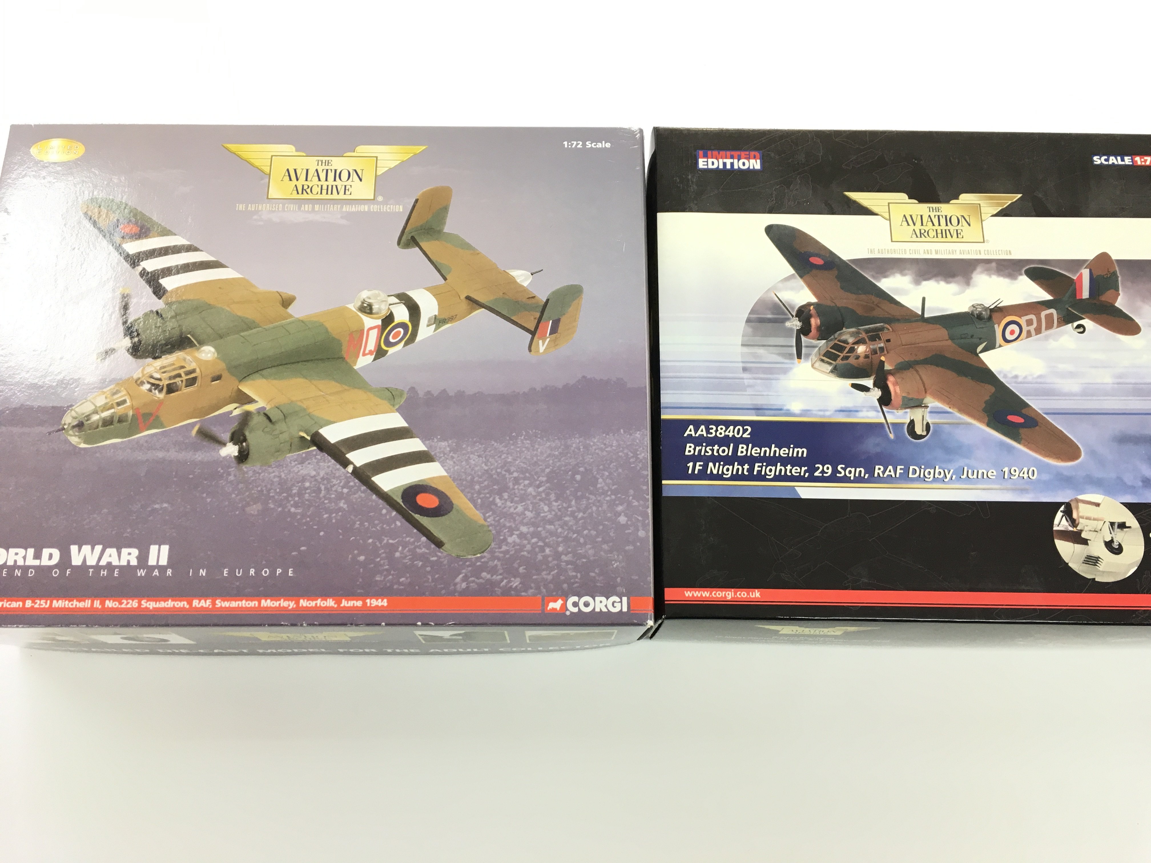 2 X Boxed Corgi Aviation Archive Diecast Aircraft. A B-25J Mitchell And A Bristol Blenheim. Both 1/72 Scale. No Reserve. (2).