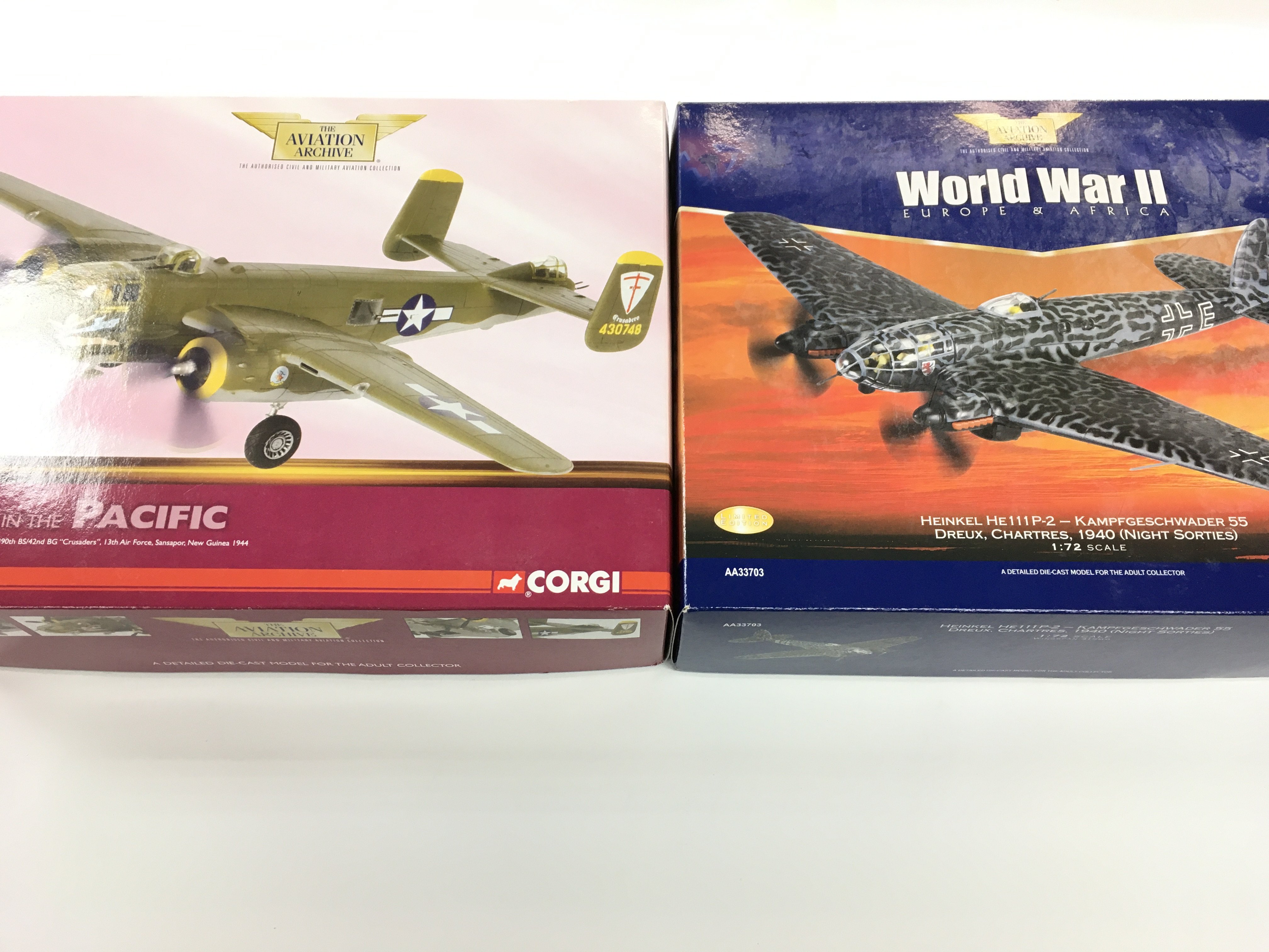 2 X Boxed Corgi Aviation Archive Diecast Aircraft. A B-25J Mitchell And A Heinkel HE111P-2. No Reserve (2).