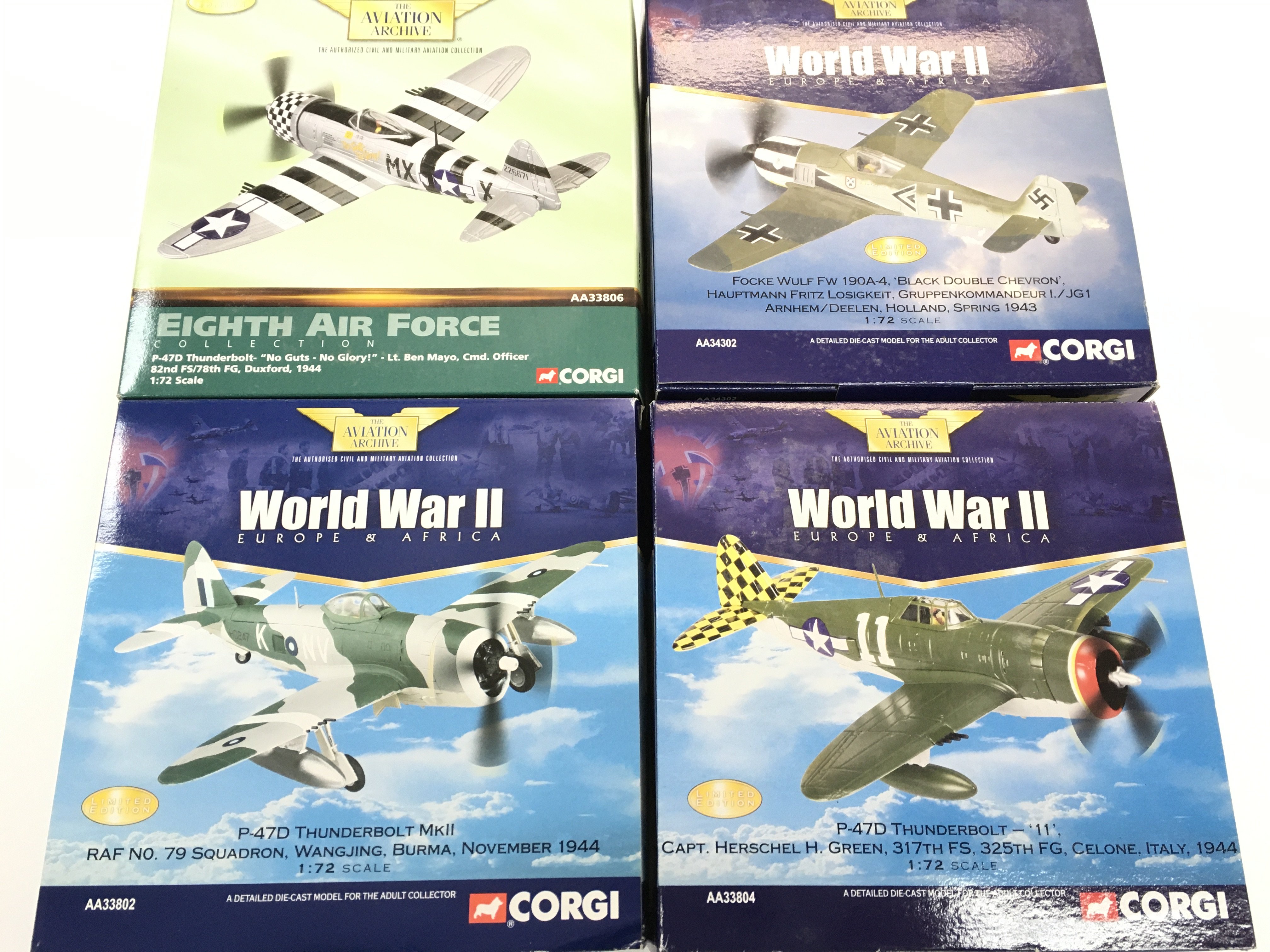 4 X Boxed Corgi Aviation Archive Diecast Models. All 1/72 Scale. (1 Has Stand Missing) No Reserve. (4).
