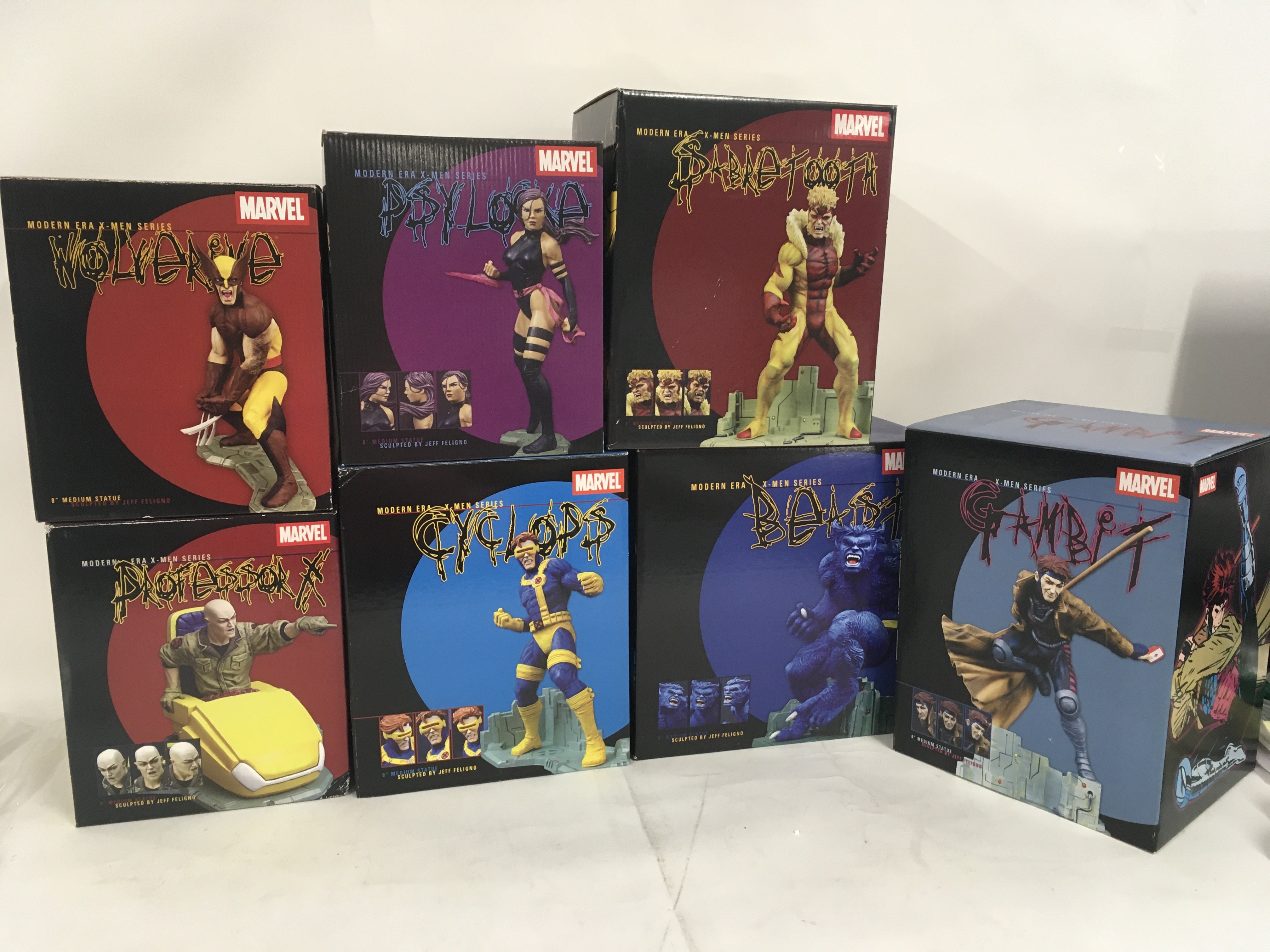A collection of 7 Marvel statues in the Modern Era XMen series sculpted by Jeff Feligno to form a diorama of mutants. No reserve. (2)